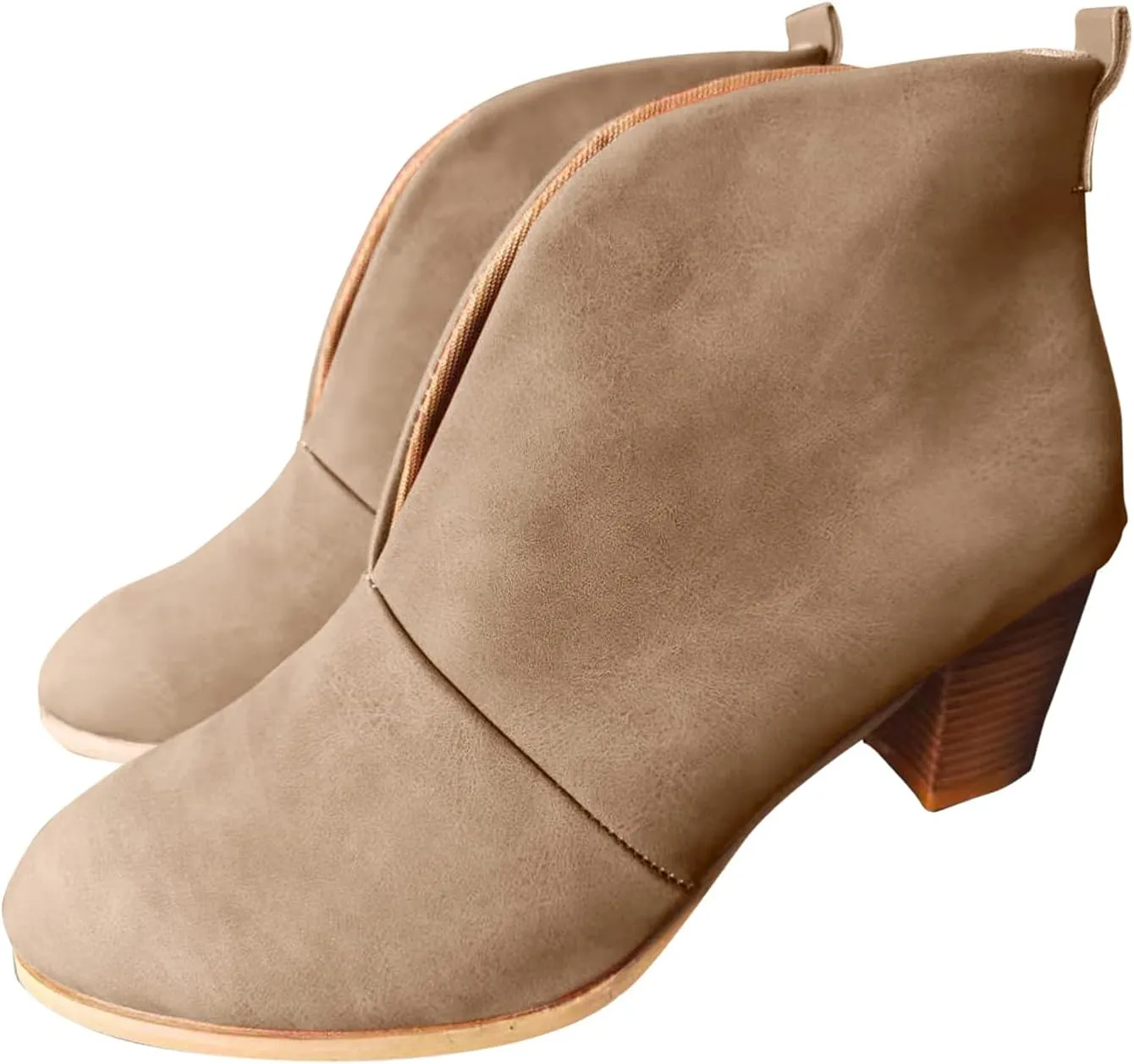 Arch Support Wedge Ankle Boots for Women V Cut Pull On Stacked Chunky Block Mid Heel Booties Comfy Walking Wide Width Orthopedic Short Boots for Women Winter Fall Party Dressy