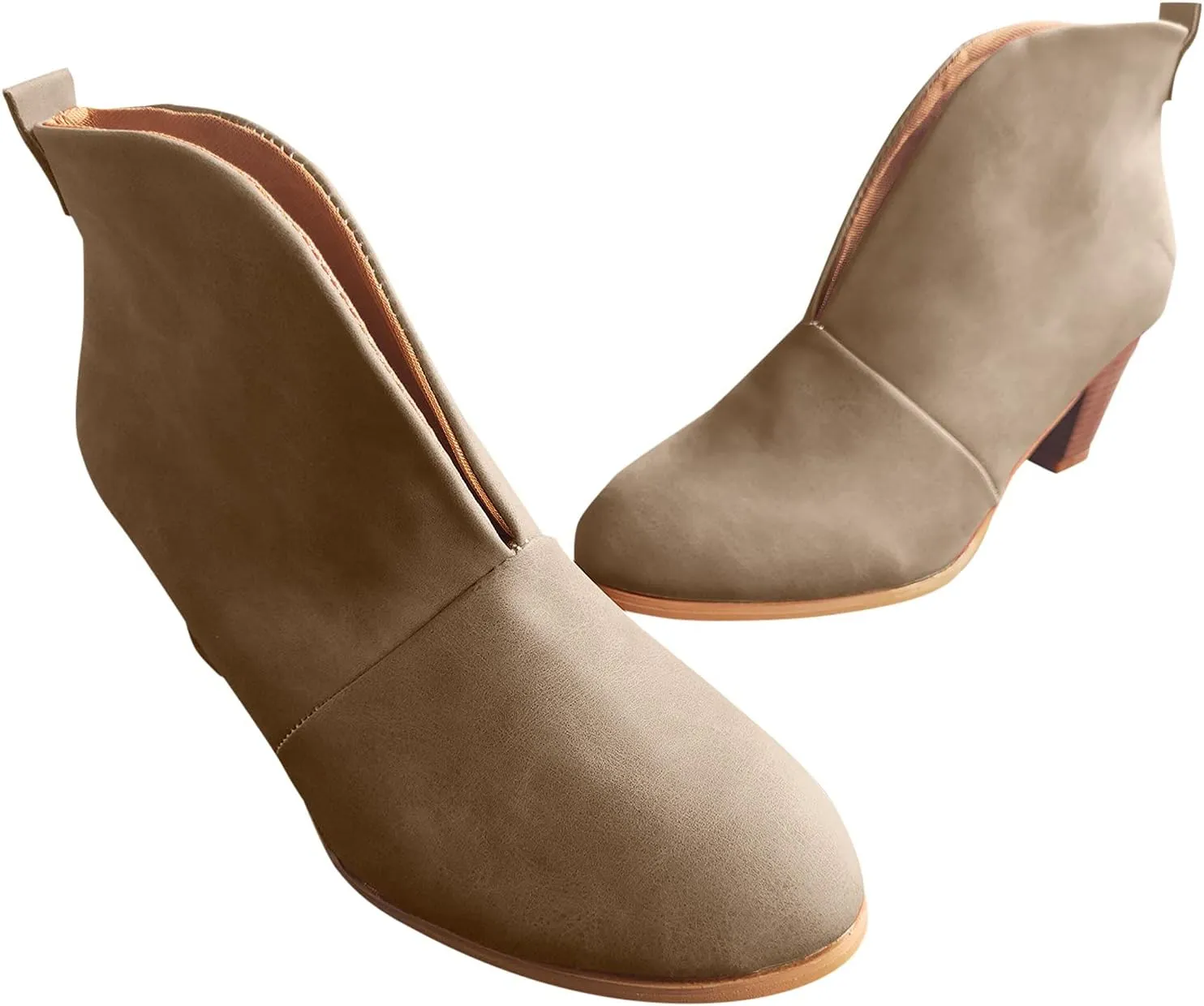 Arch Support Wedge Ankle Boots for Women V Cut Pull On Stacked Chunky Block Mid Heel Booties Comfy Walking Wide Width Orthopedic Short Boots for Women Winter Fall Party Dressy