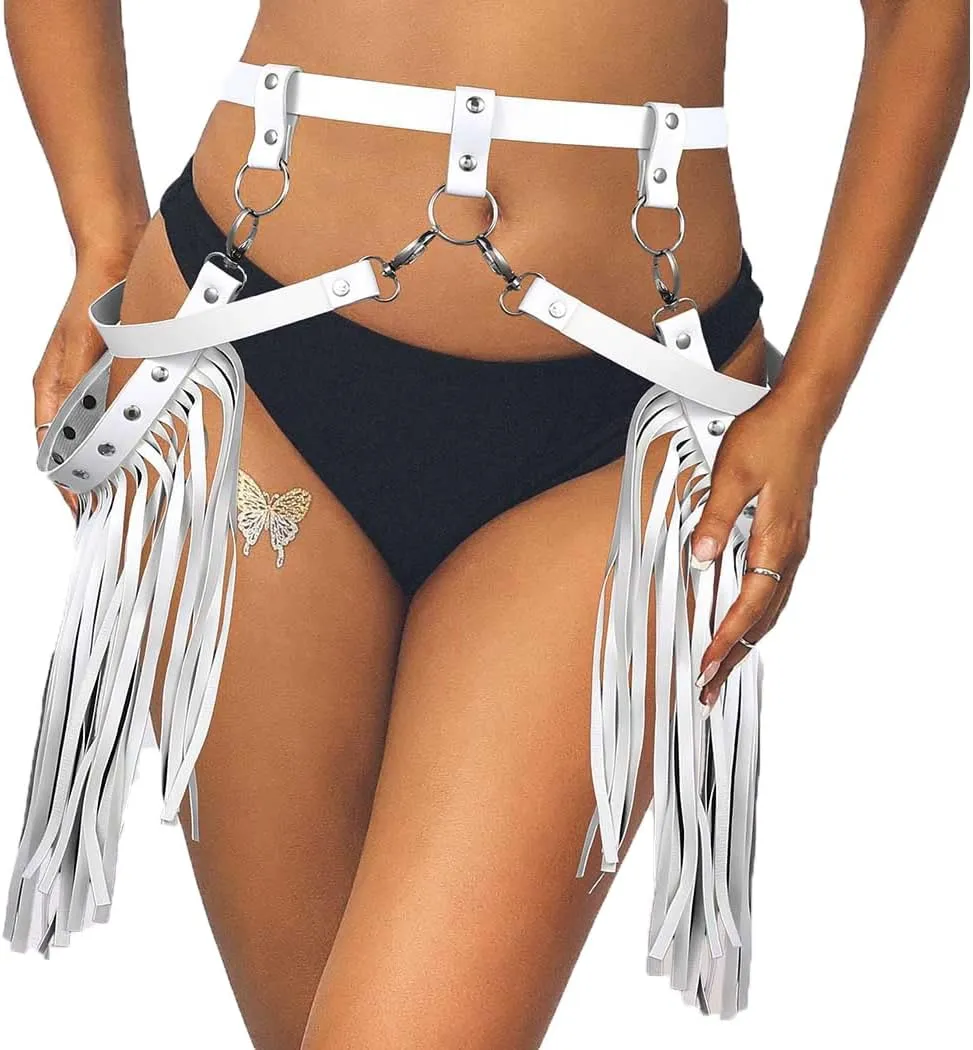 Asooll Punk Leather Women Belts Tassel Fashion Waist Belts Nightclub Party Rave Accessories Belts for Women and Girls