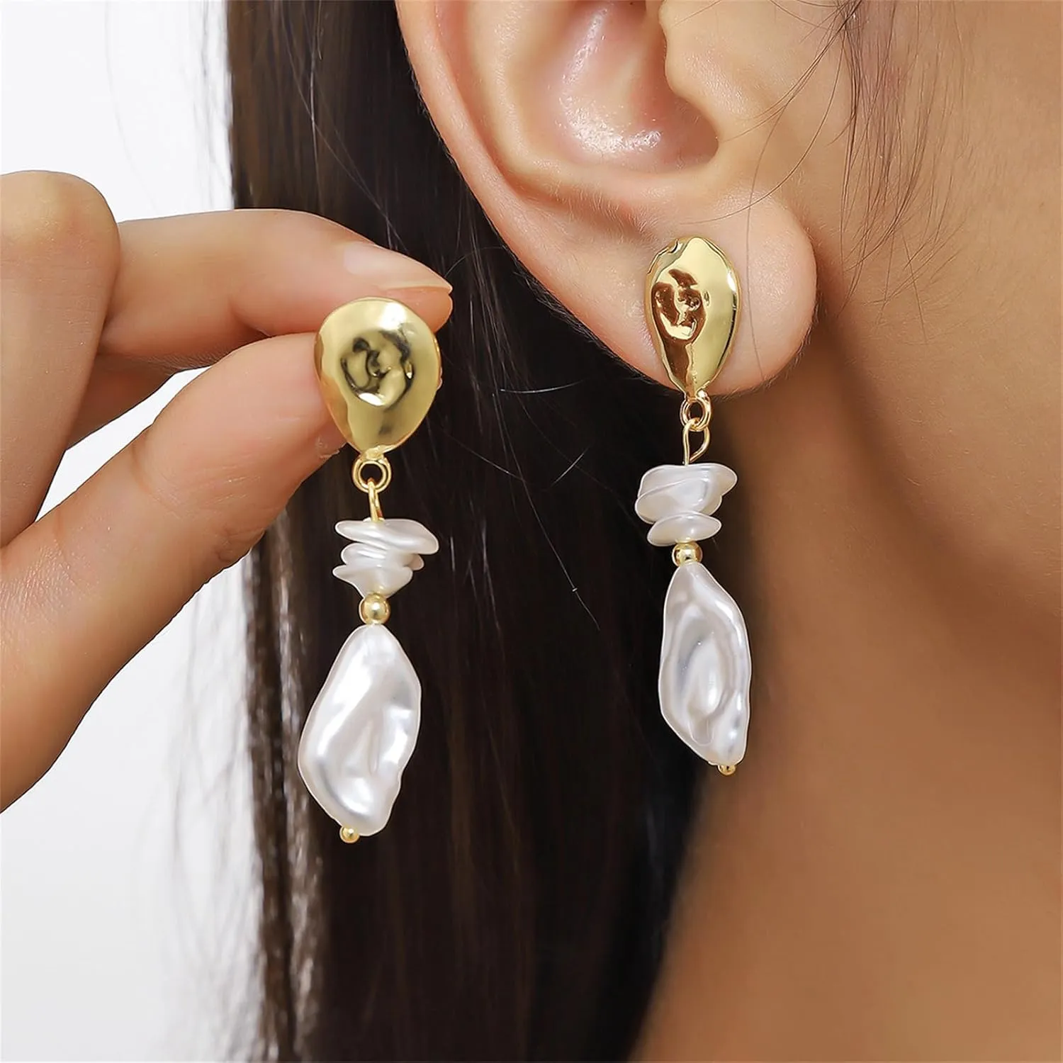 Baroque Pearl Drop Earrings Gold Statement Teardrop Pearls Dangle Earrings Lightweight Elegant Baroque White Pearl Dangle Drop Earrings Fashion Bridal Wedding Pearl Earrings Gift
