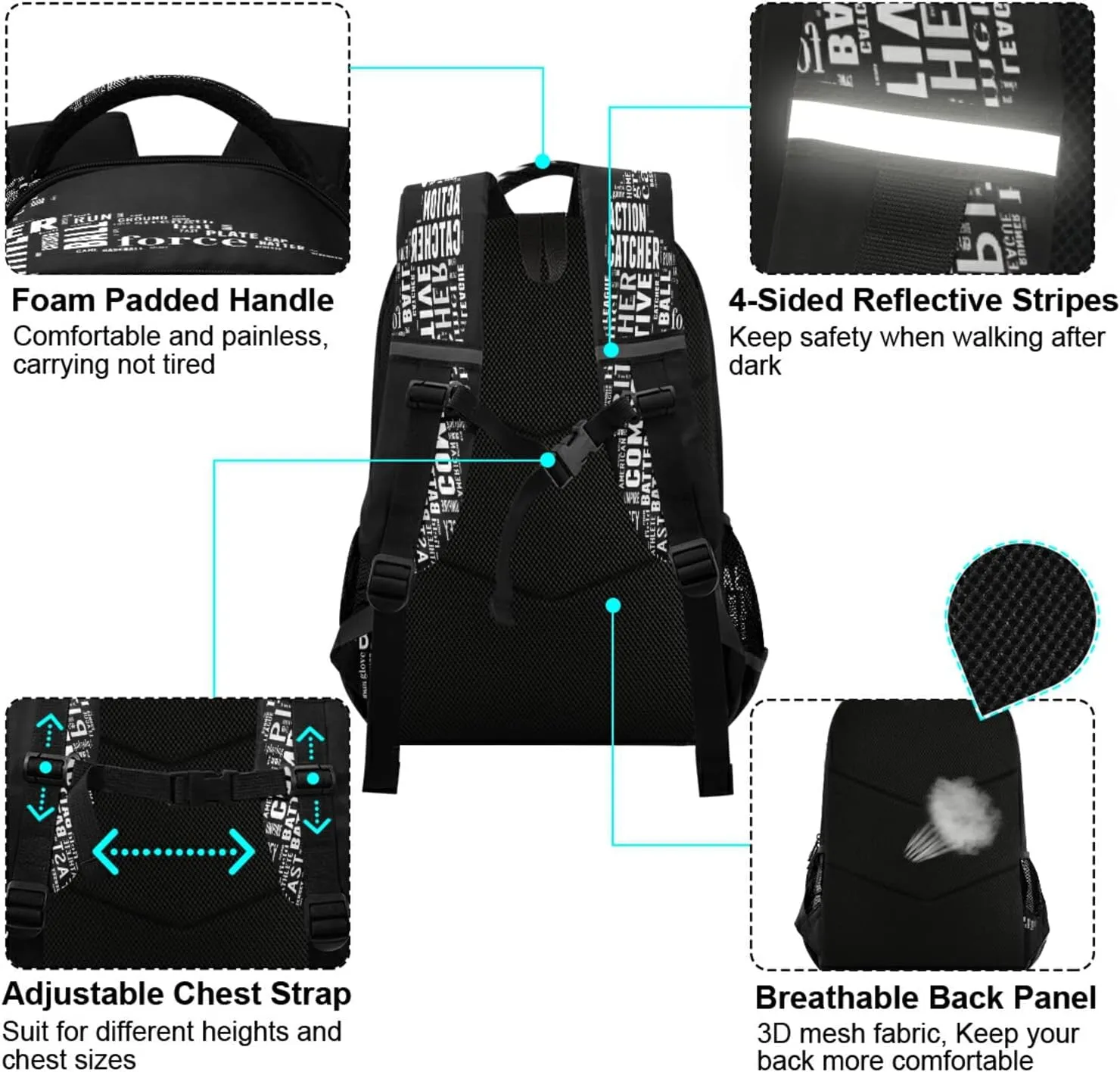 Base Ball Batter Backpack Baseball Batter Kids Backpacks Laptop Bag 16 inch Casual Daypack Back Pack Double Zipper Travel Sports Bags with Adjustable Shoulder Strap Backpack for Teens Girls Boys