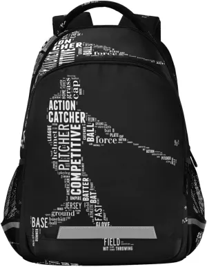 Base Ball Batter Backpack Baseball Batter Kids Backpacks Laptop Bag 16 inch Casual Daypack Back Pack Double Zipper Travel Sports Bags with Adjustable Shoulder Strap Backpack for Teens Girls Boys