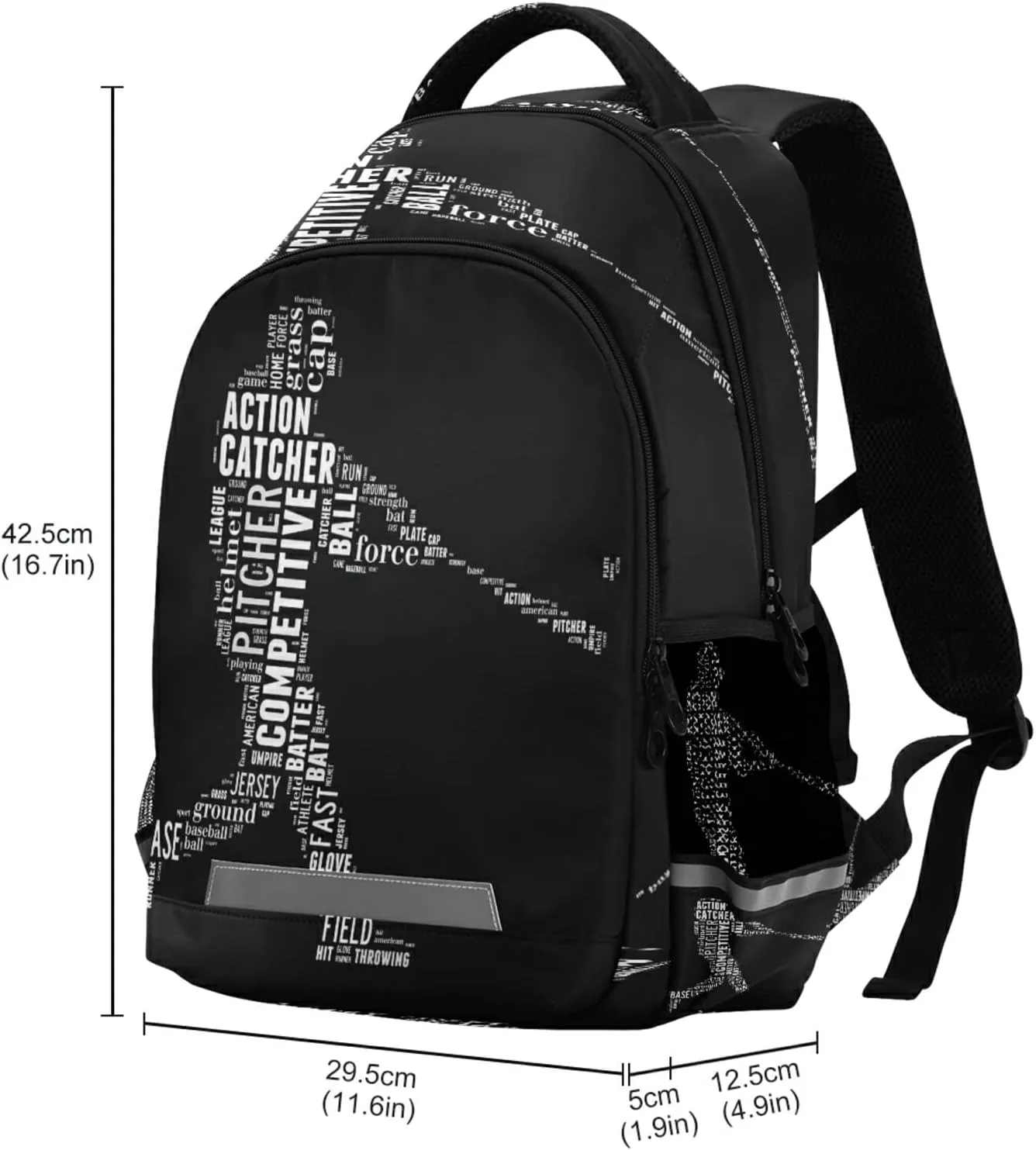 Base Ball Batter Backpack Baseball Batter Kids Backpacks Laptop Bag 16 inch Casual Daypack Back Pack Double Zipper Travel Sports Bags with Adjustable Shoulder Strap Backpack for Teens Girls Boys