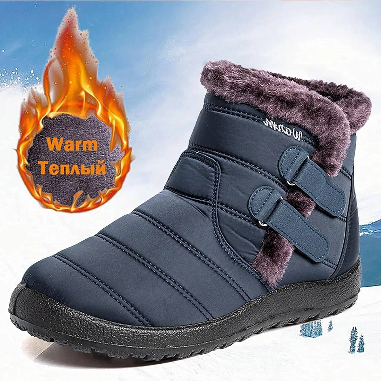 Bcshiye Womens Snow Boots,Warm Anit-Slip Ankle Bootie Waterproof Outdoor Snow Boots Fur Lined Winter Shoes for Women
