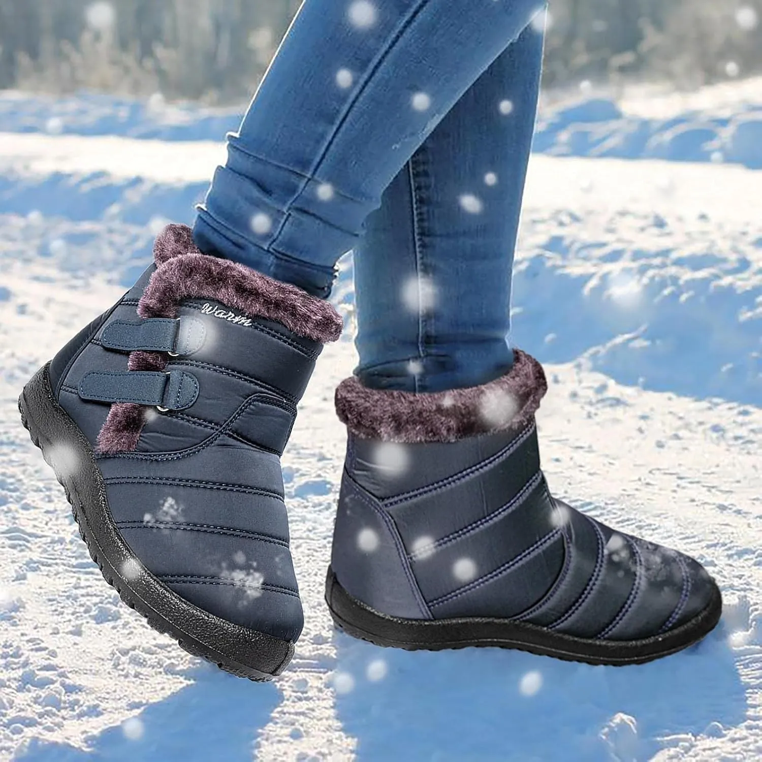 Bcshiye Womens Snow Boots,Warm Anit-Slip Ankle Bootie Waterproof Outdoor Snow Boots Fur Lined Winter Shoes for Women