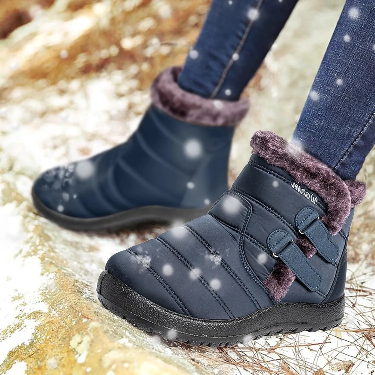 Bcshiye Womens Snow Boots,Warm Anit-Slip Ankle Bootie Waterproof Outdoor Snow Boots Fur Lined Winter Shoes for Women