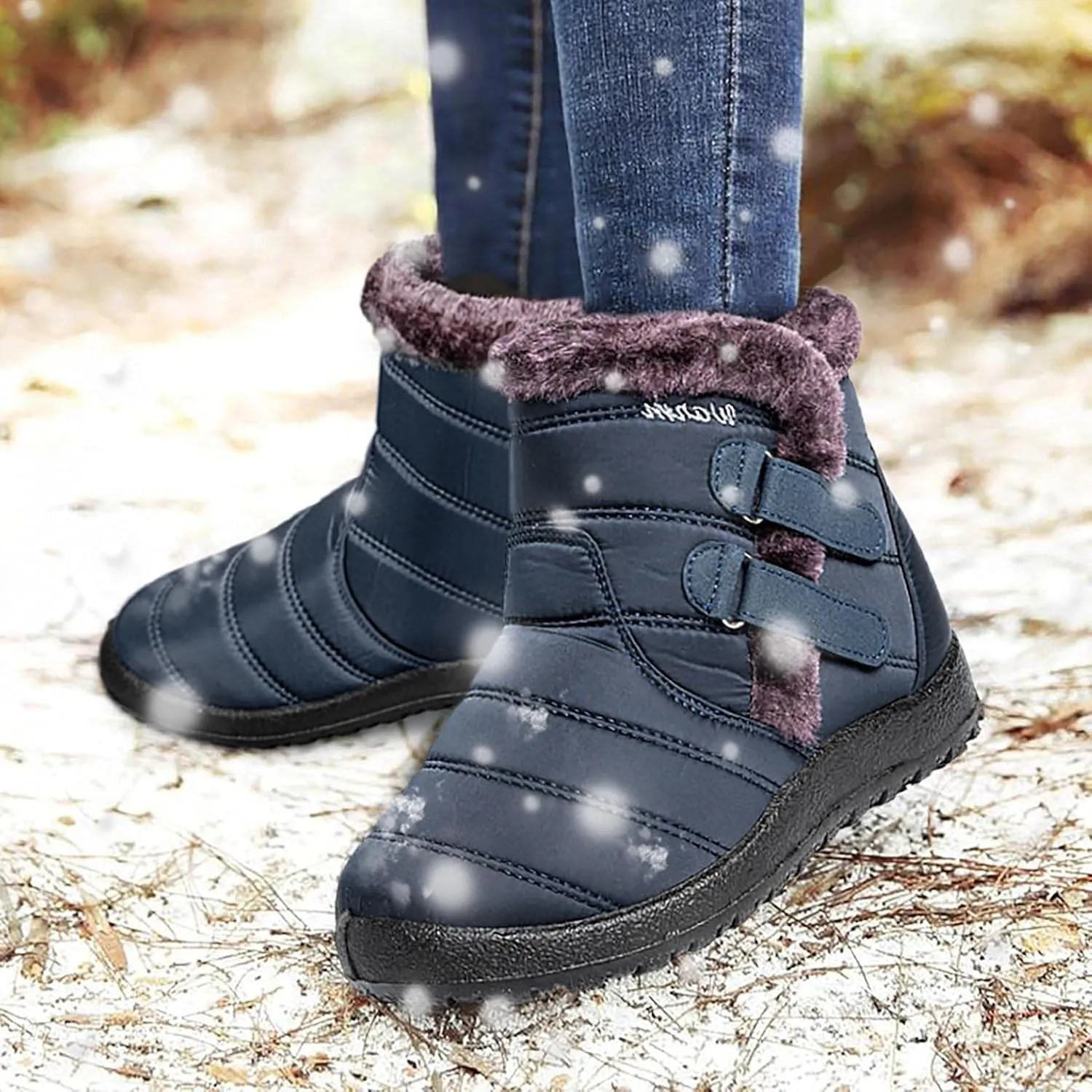 Bcshiye Womens Snow Boots,Warm Anit-Slip Ankle Bootie Waterproof Outdoor Snow Boots Fur Lined Winter Shoes for Women