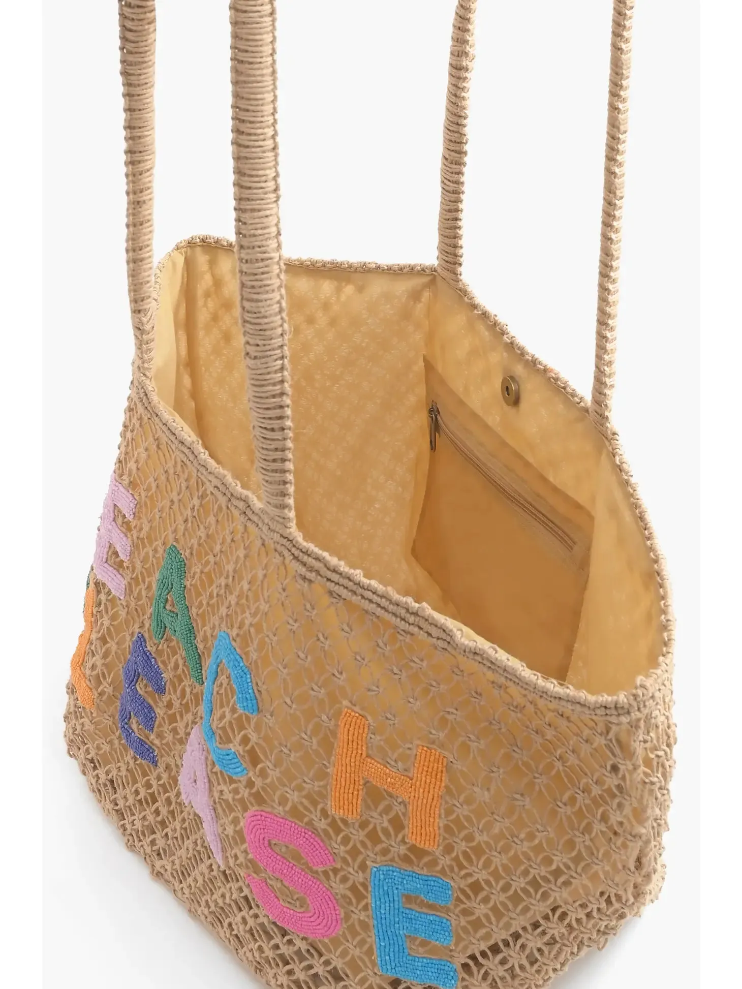 Beach Please Beaded Macrame Jute Tote