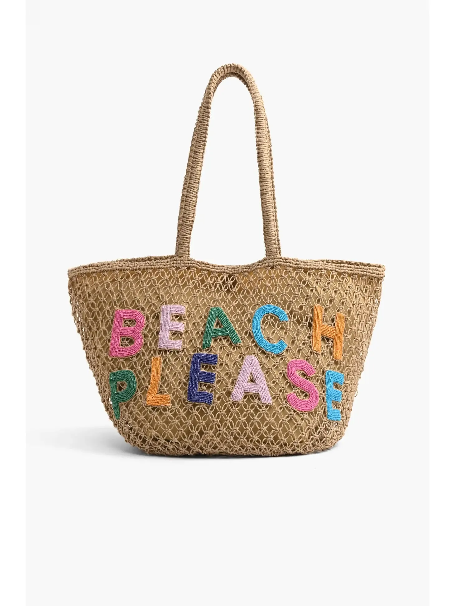 Beach Please Beaded Macrame Jute Tote