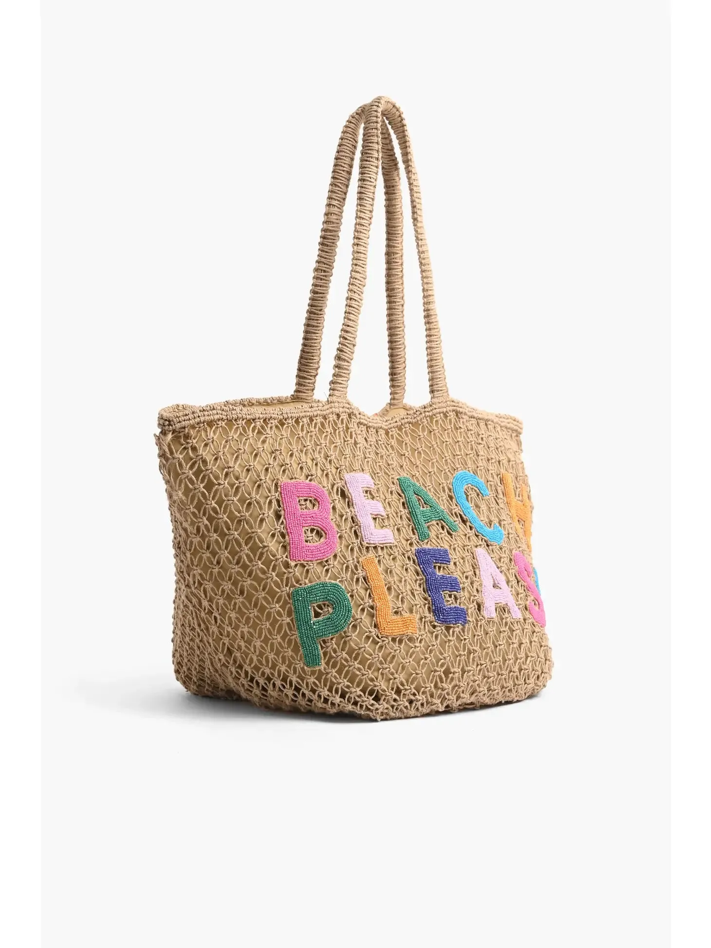 Beach Please Beaded Macrame Jute Tote