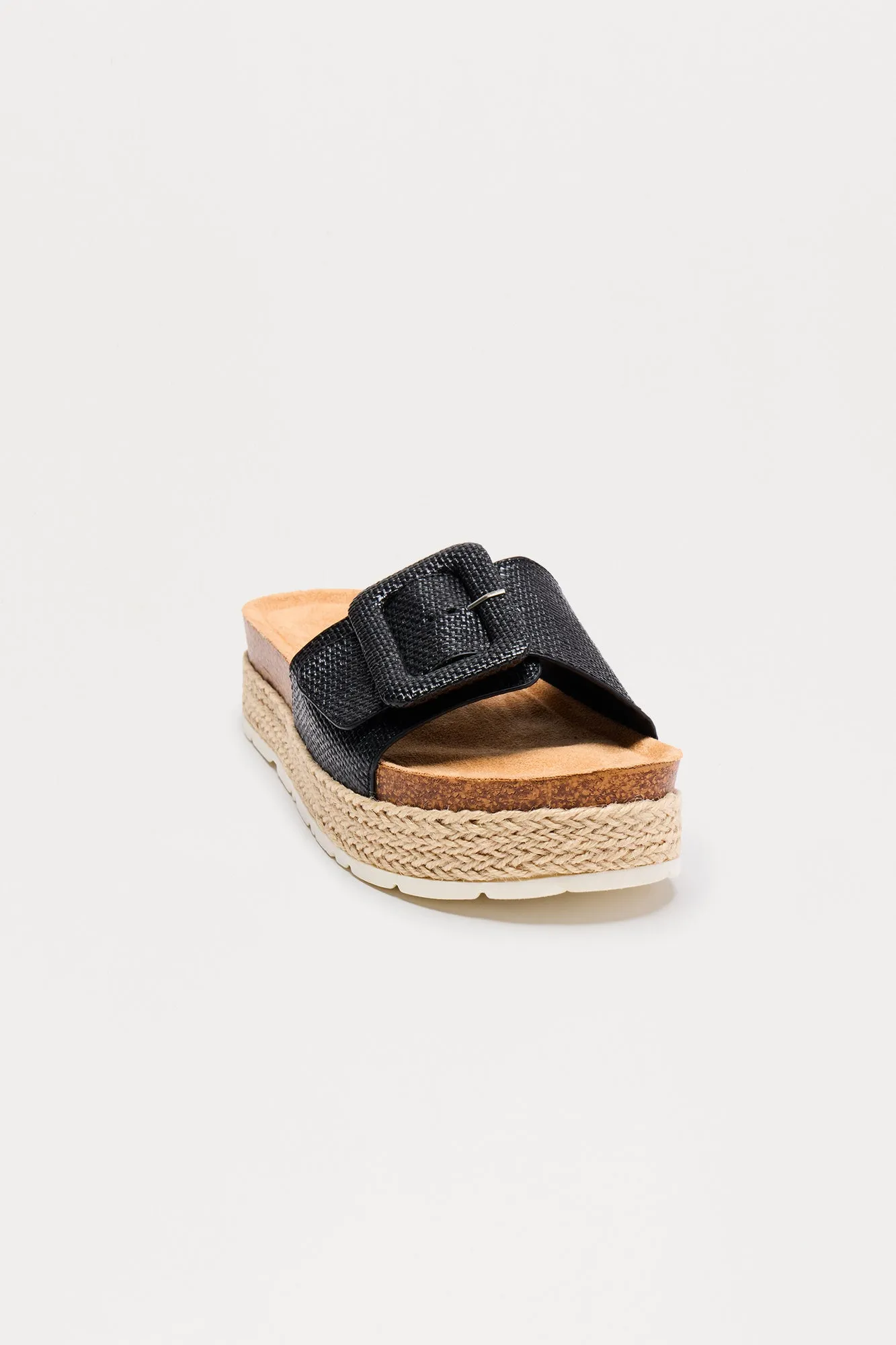 Beachcomber Raffia Buckle Sandals - Black