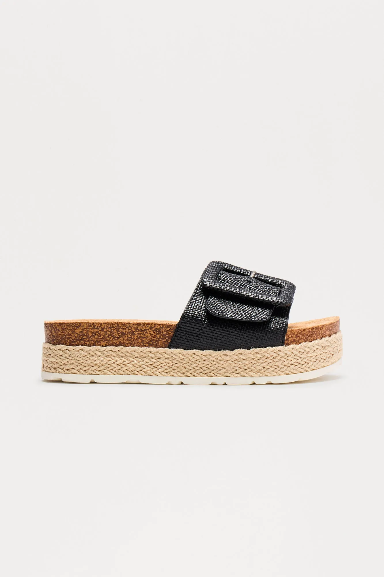 Beachcomber Raffia Buckle Sandals - Black
