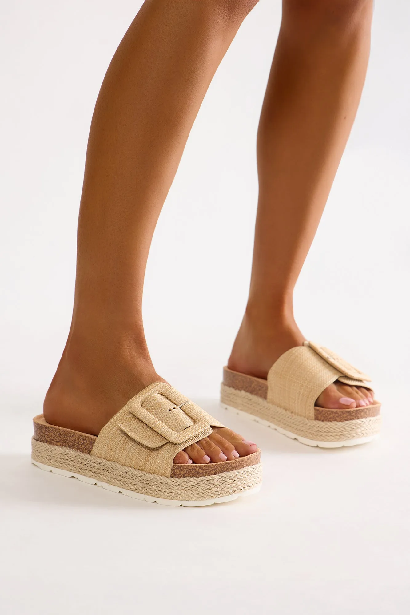 Beachcomber Raffia Buckle Sandals - Natural