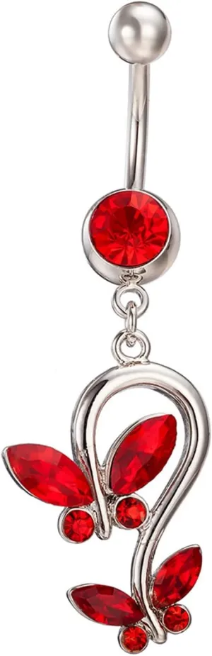 Belly Button Rings, Copper Butterfly Shaped with Cubic Zirconia Navel Jewelry, Piercing Body Jewelry for Women