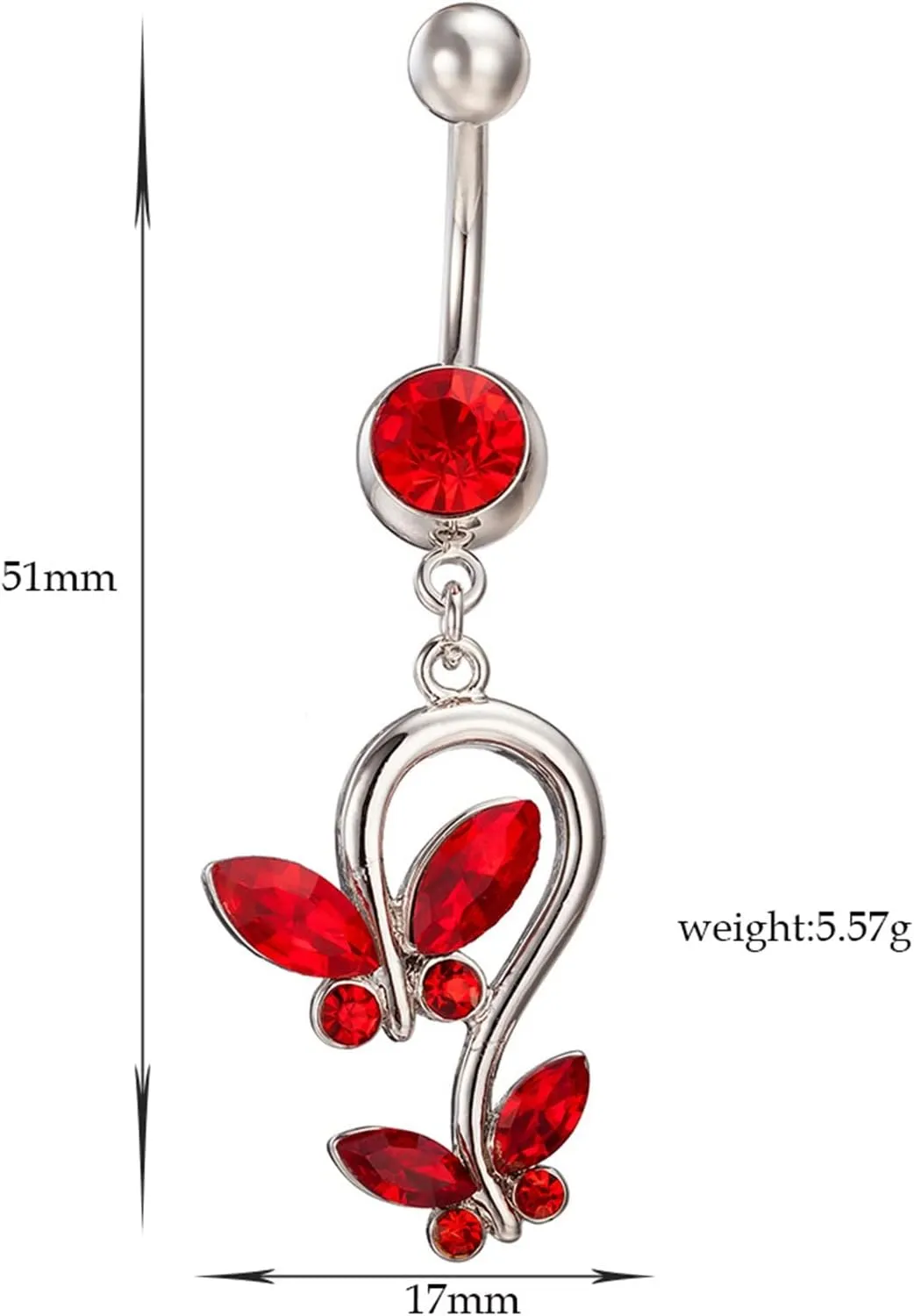 Belly Button Rings, Copper Butterfly Shaped with Cubic Zirconia Navel Jewelry, Piercing Body Jewelry for Women