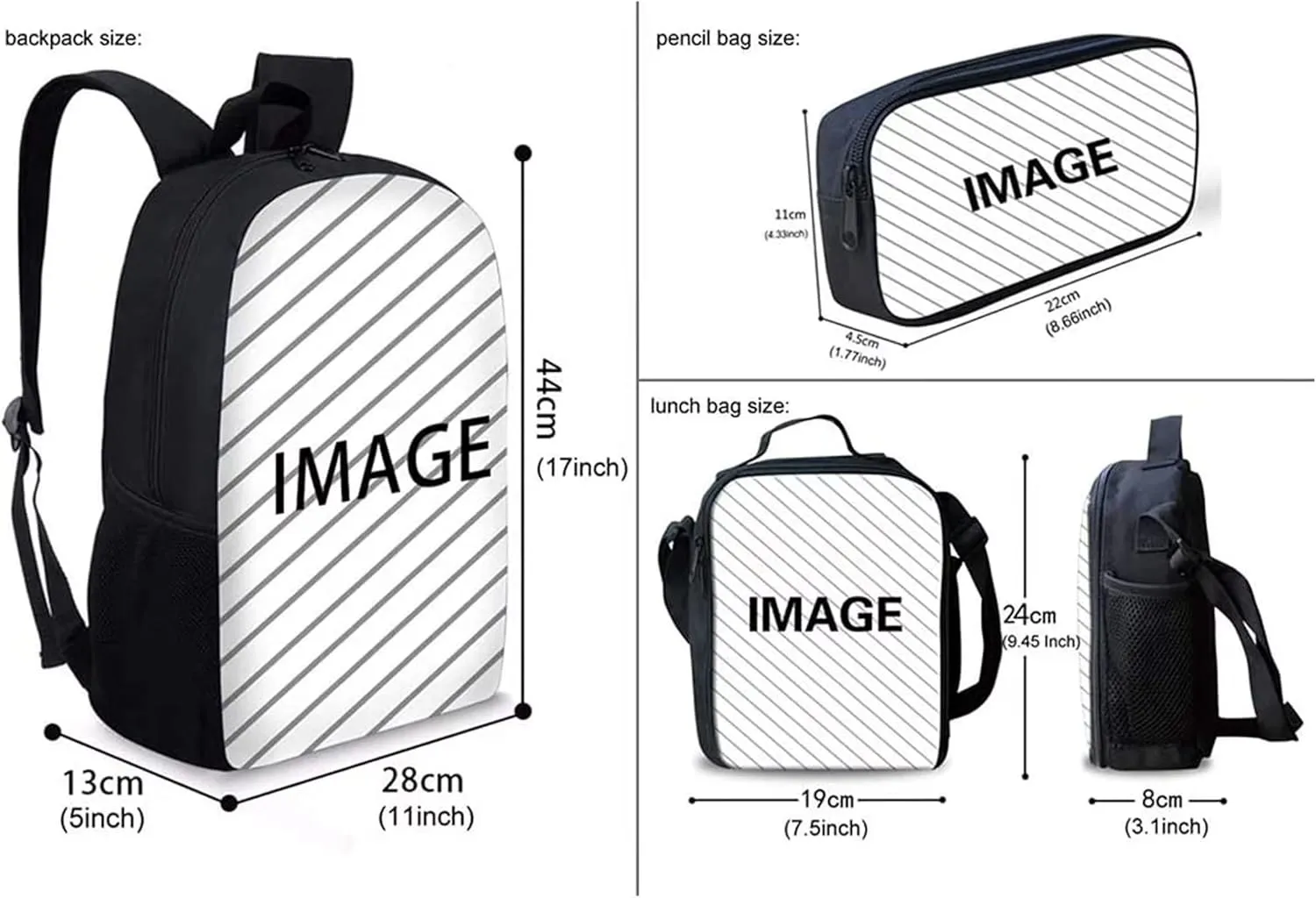 Black & White Cow Sunflower Butterfly Kids School Backpack Set 3 In 1, School Bags with Lunch Box and Pencil Pouch Anti Theft Rucksack Backpack for Men Women Computer Laptop Tablet Bag
