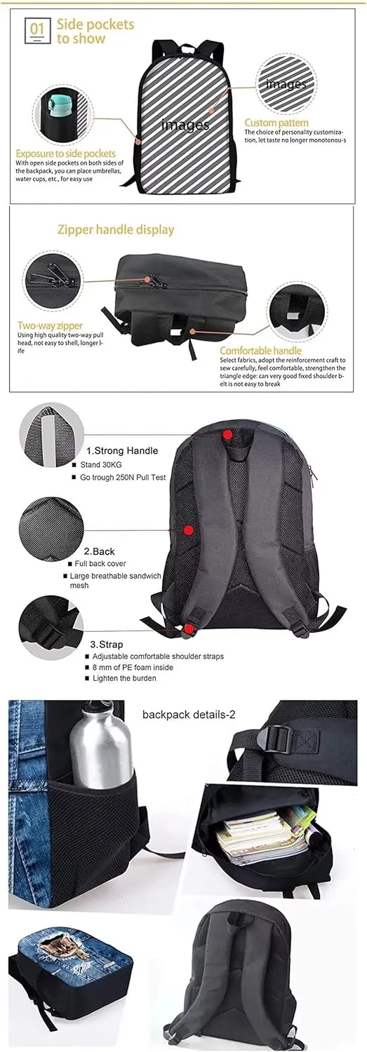 Black & White Cow Sunflower Butterfly Kids School Backpack Set 3 In 1, School Bags with Lunch Box and Pencil Pouch Anti Theft Rucksack Backpack for Men Women Computer Laptop Tablet Bag