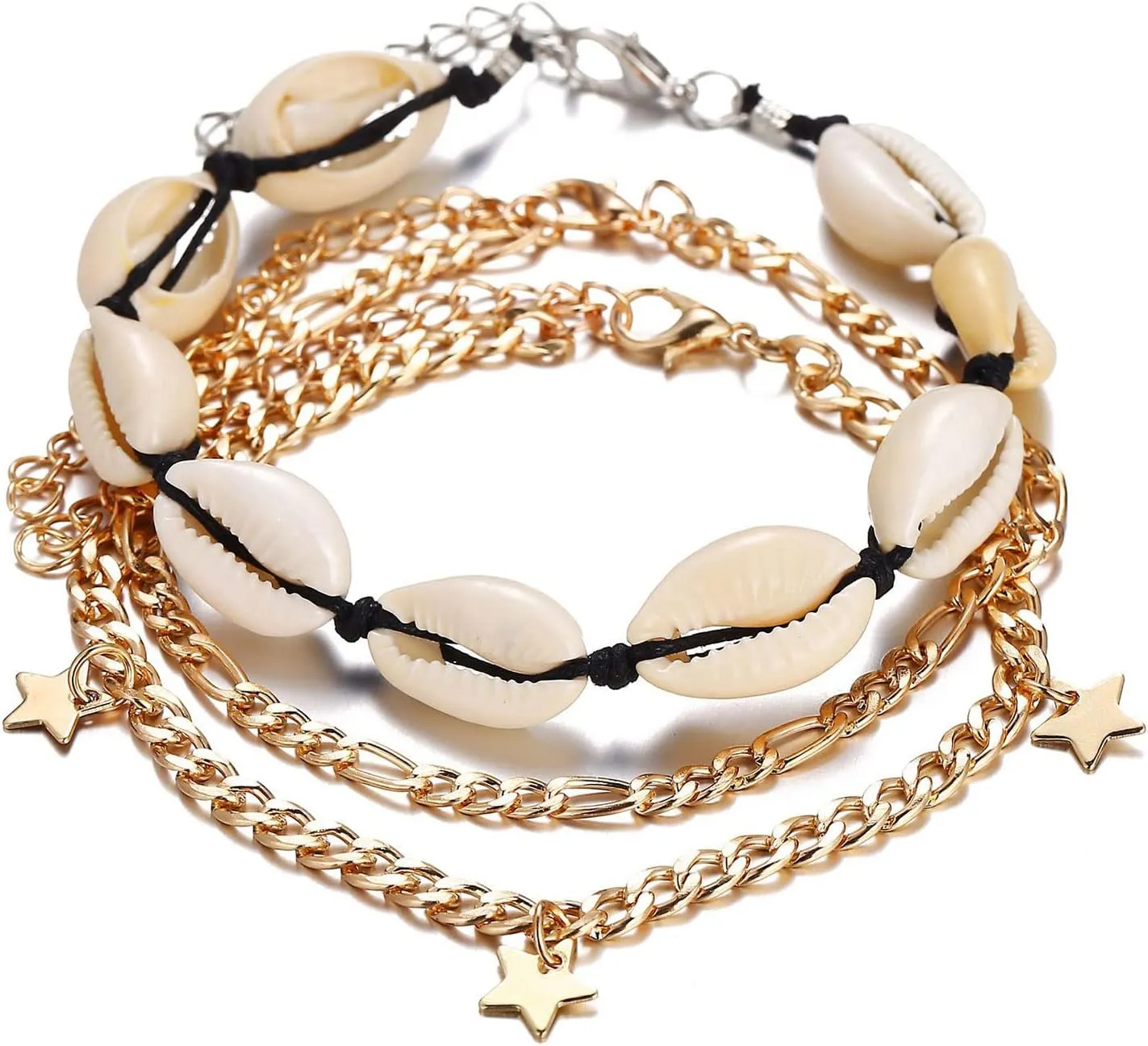 Bohemian Summer Anklets for Women Ankle Bracelet Set On Leg Rope Chain Shell Starfish Charms Barefoot Beache Jewelry - (Metal Color: Gold Color Black)