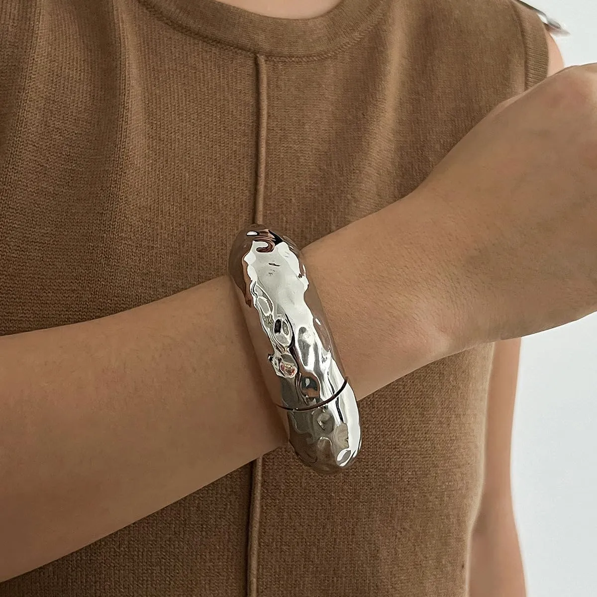 Bold Metal Cuff Bracelet Gold Bracelets for Women 14k Gold Trendy Bracelet Non Tarnish Wide Gold Statement Bangle for Women, Modern Chunky Wrist Jewelry