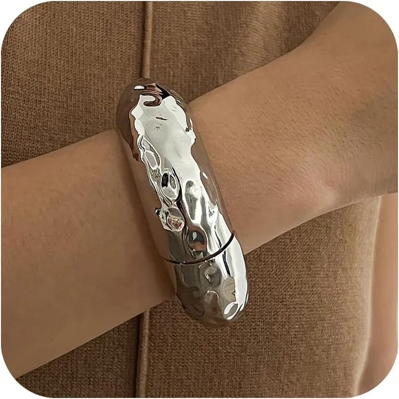 Bold Metal Cuff Bracelet Gold Bracelets for Women 14k Gold Trendy Bracelet Non Tarnish Wide Gold Statement Bangle for Women, Modern Chunky Wrist Jewelry