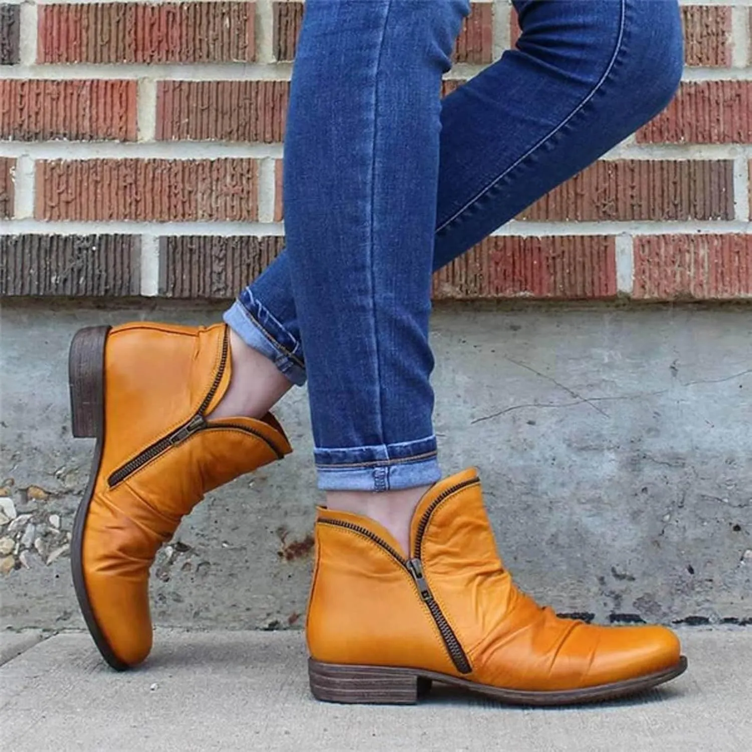 Boots for Women Ankle Boots Casual Womens Low Heel Fashion Arch Support Lace Up Zipper Shoes Walking Short Booties