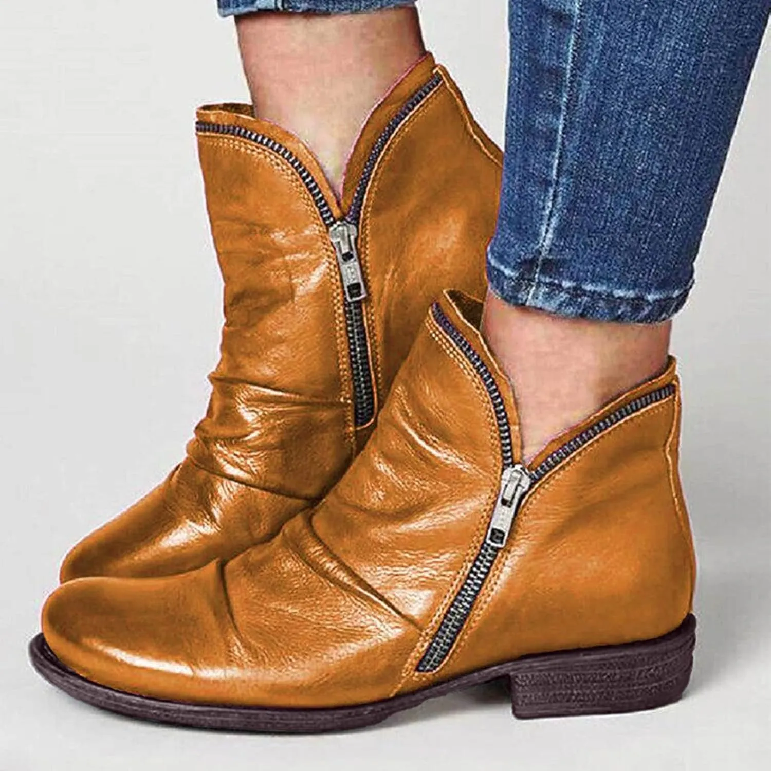 Boots for Women Ankle Boots Casual Womens Low Heel Fashion Arch Support Lace Up Zipper Shoes Walking Short Booties
