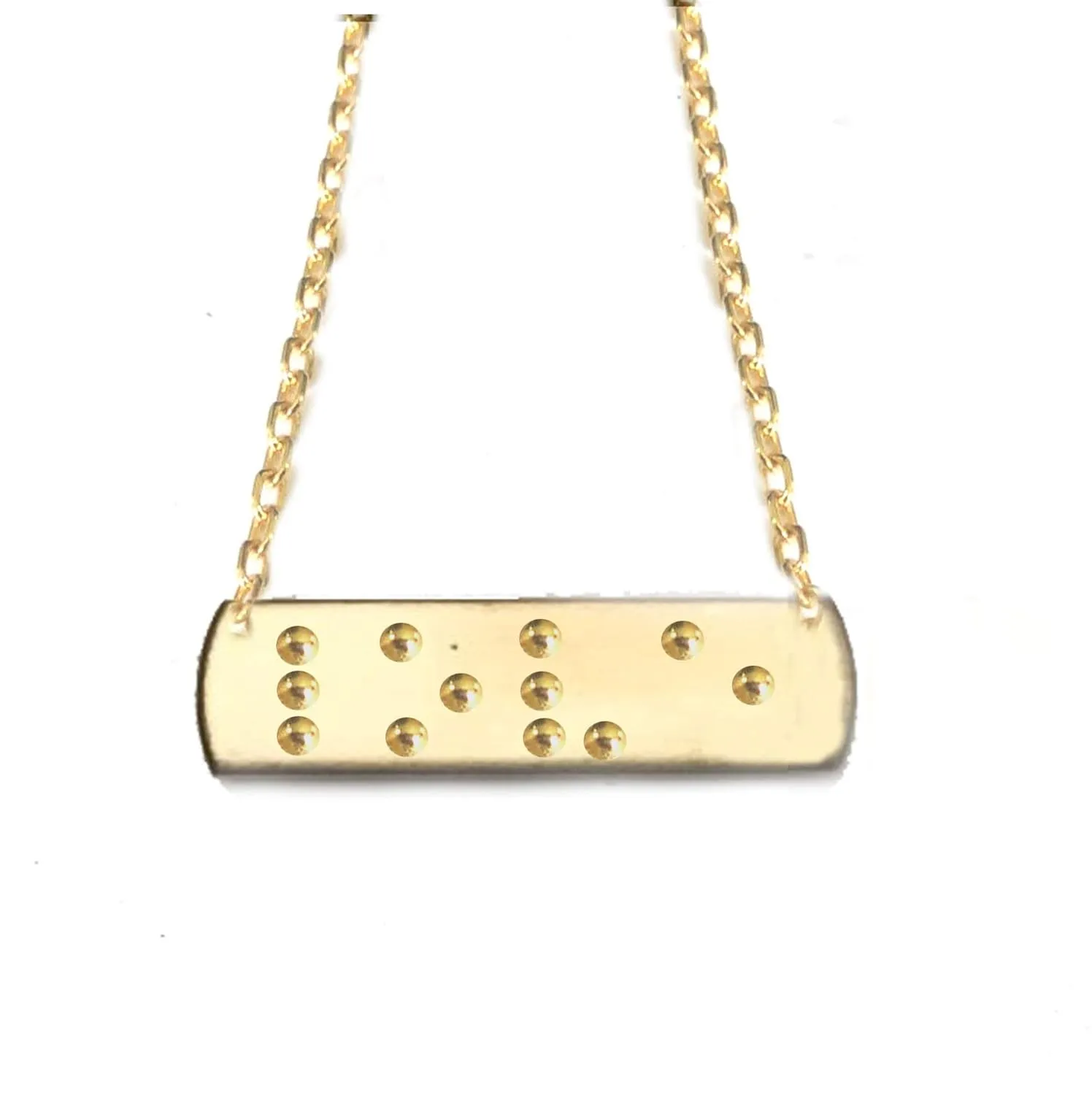 Braille in Love Necklace, Hand Stamped Handmade Rectangle Jewelry Pendant, Brass or Copper or Silver