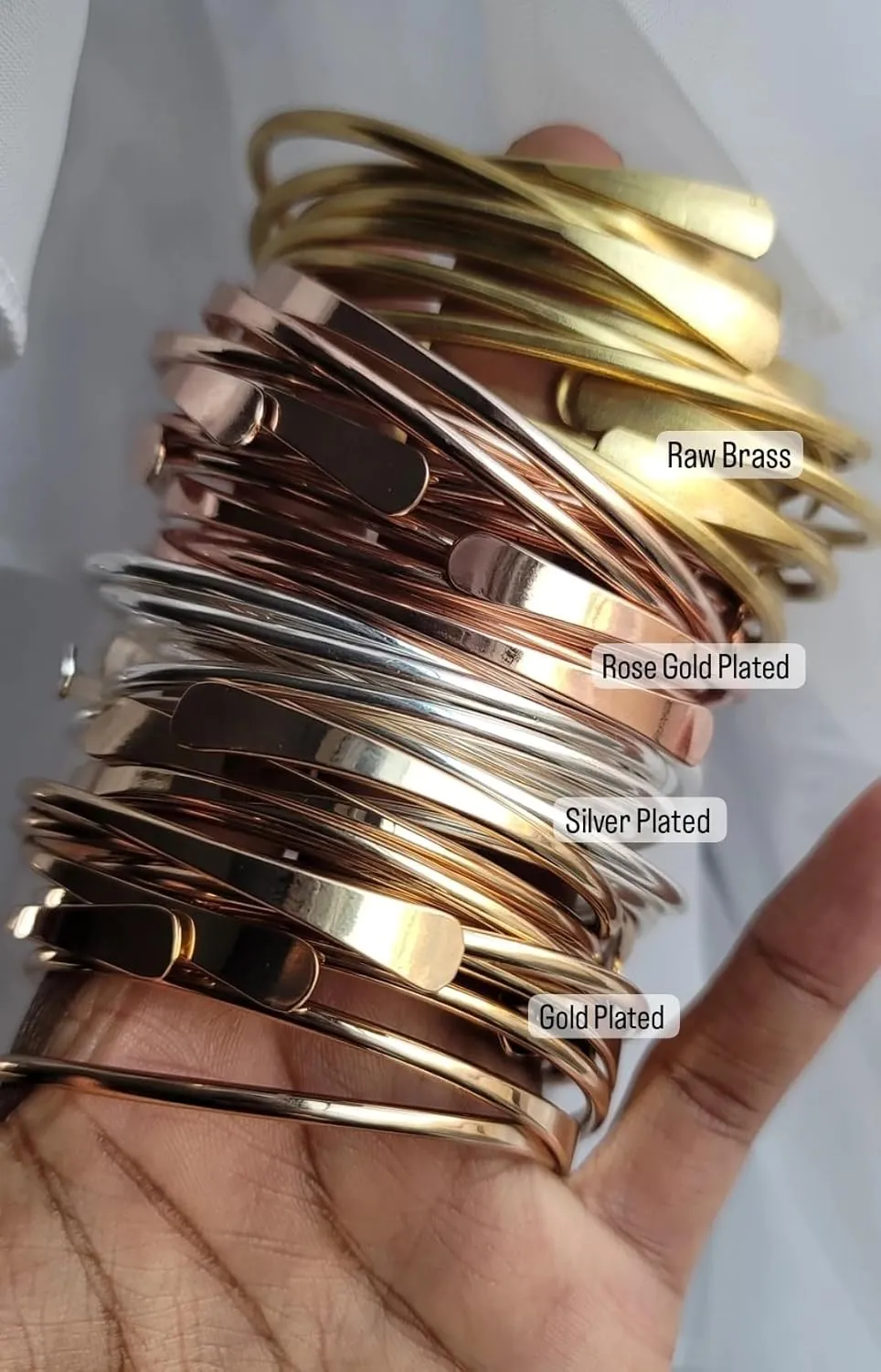 Brass Cuff Bracelets Set, African Brass Bangles For Women, Hammered Ends Stacking Bracelets, Boho Tribal Cultural Jewelry (Gold Plated Set Of 2)