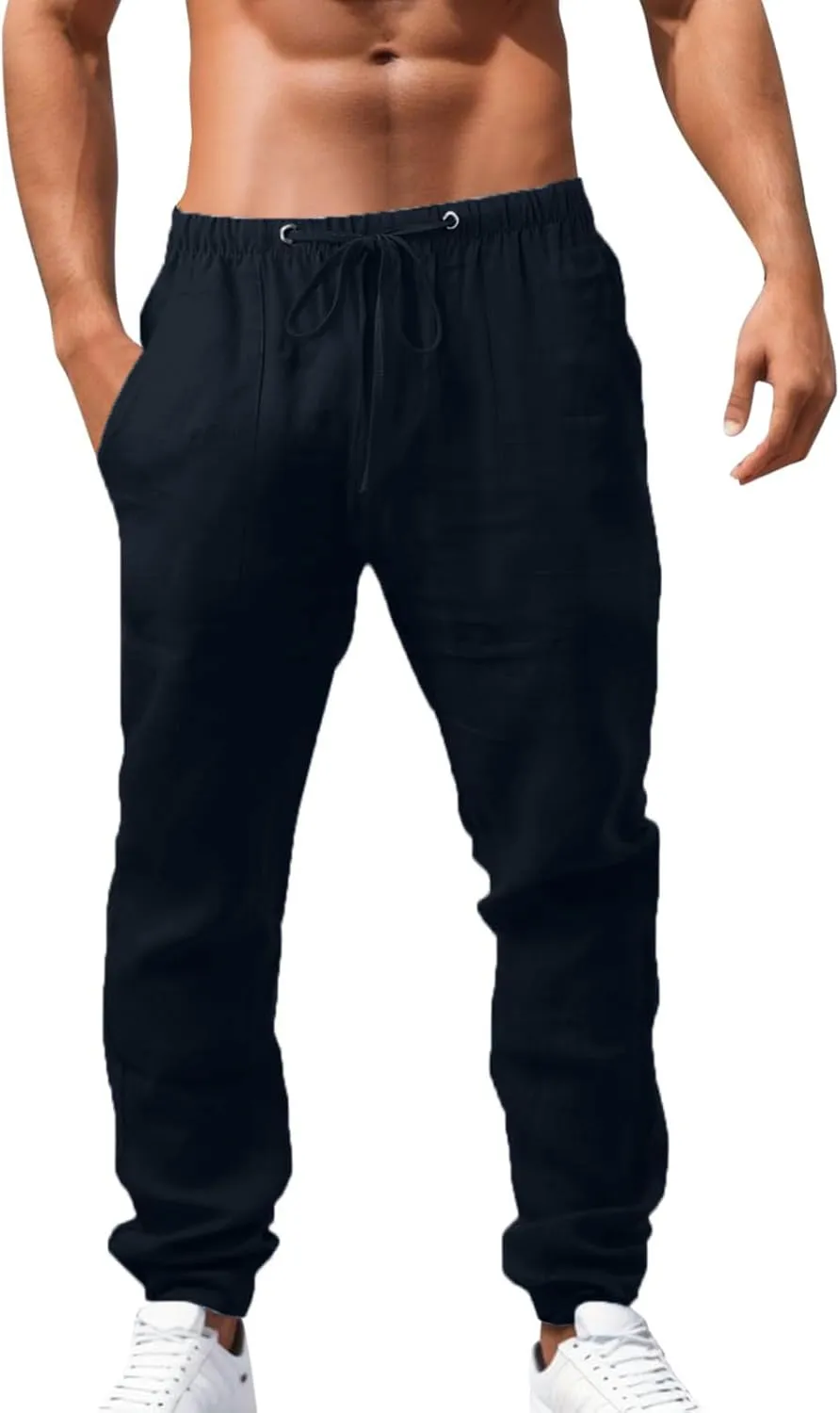 Cargo Work Pant Men's Linen Casual Pants Running Sports Lounge Sweatpant Loose Fit Joggers