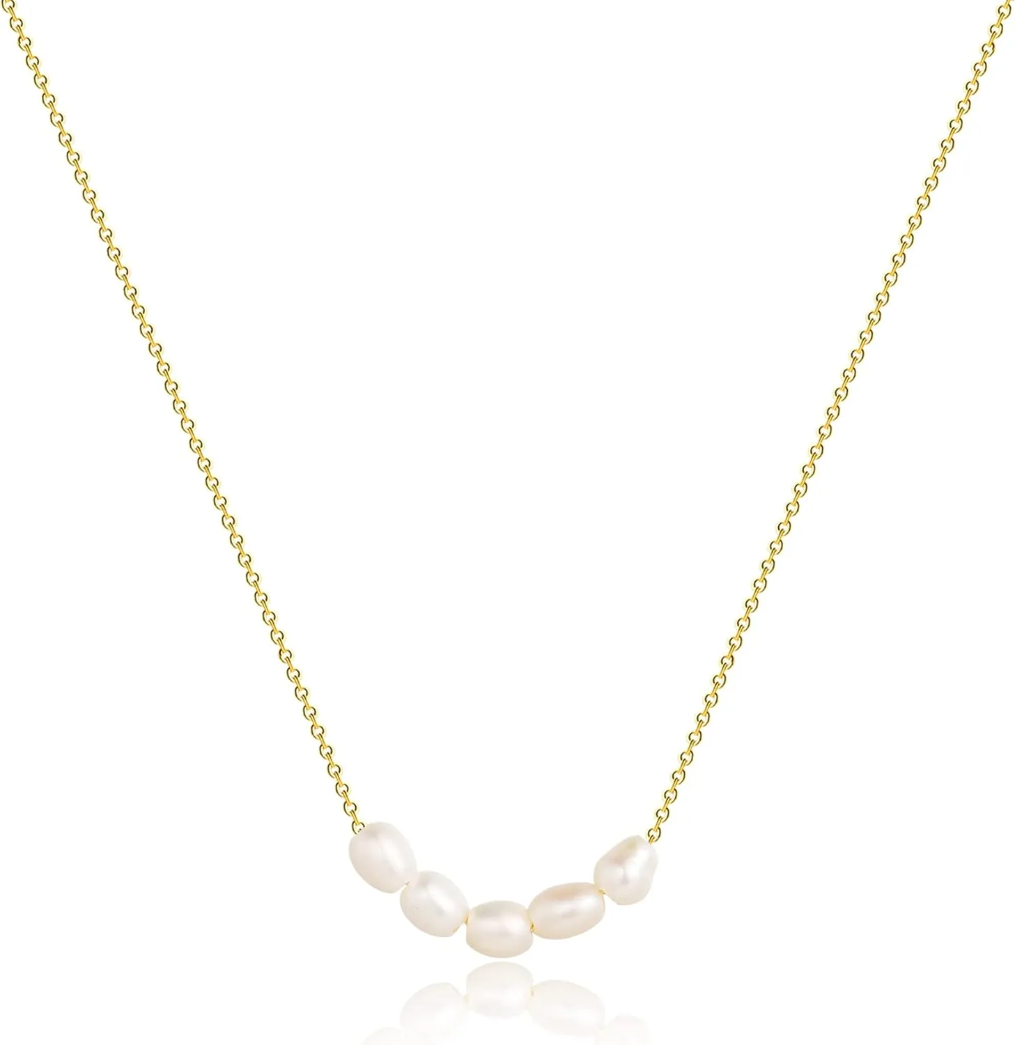 CAROVO Dainty Pearl Pendant Necklaces for Women 14k Gold Plated Barque Pearl Chain Necklace Delicate Handmade Cultured Pearl Necklace Everyday Jewelry for Gifts