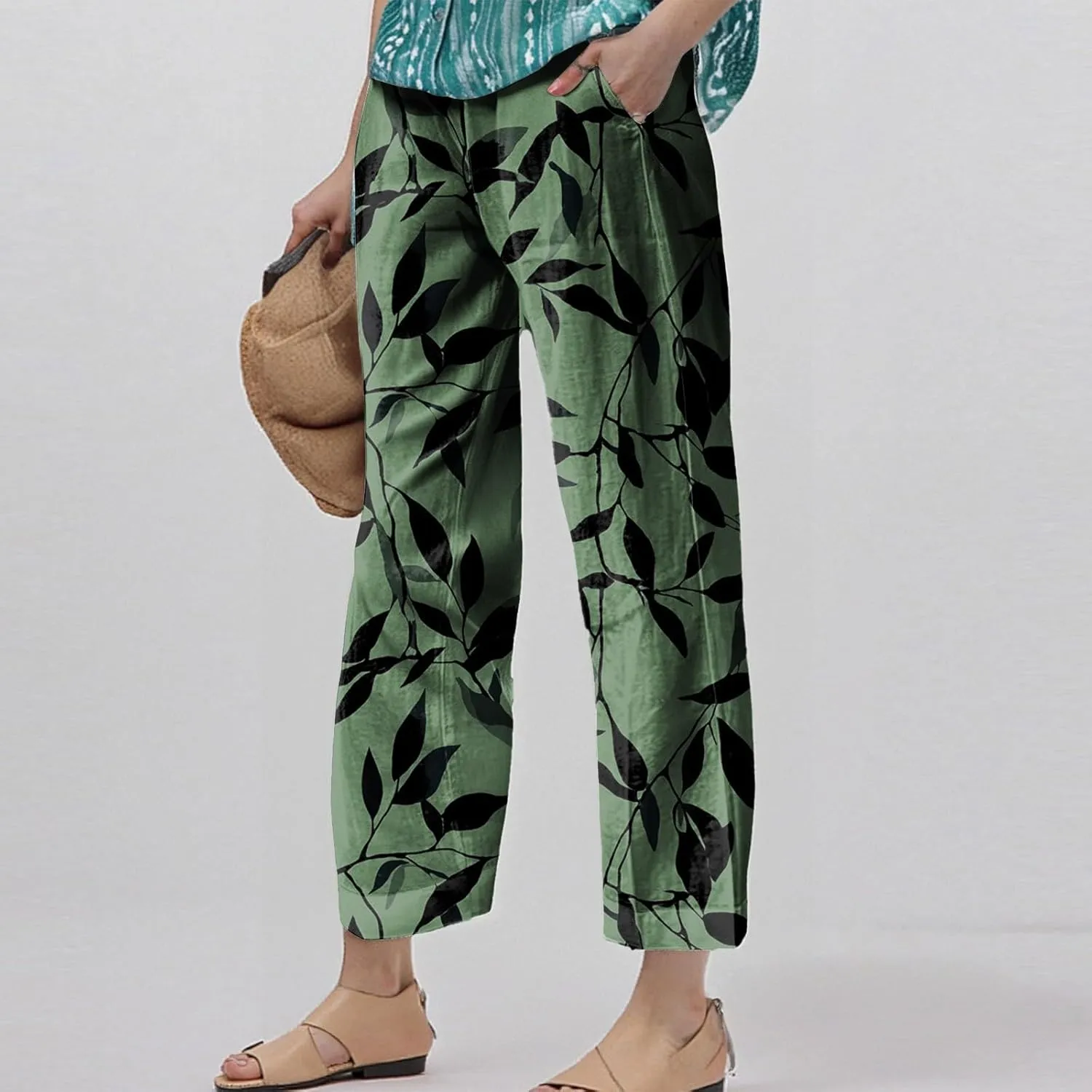 Casual Pants for Women Boho Dressy Loose Fit Casual Bohemian Print Palazzo Wide Leg Flowy Trousers