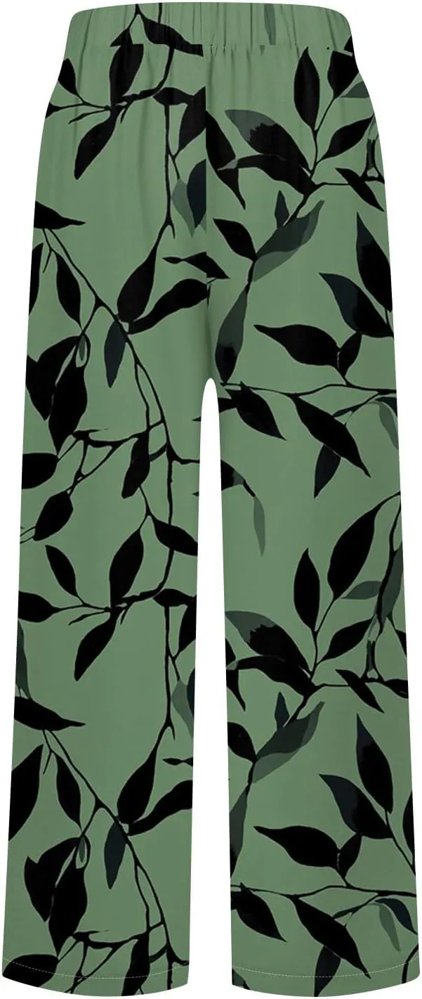 Casual Pants for Women Boho Dressy Loose Fit Casual Bohemian Print Palazzo Wide Leg Flowy Trousers