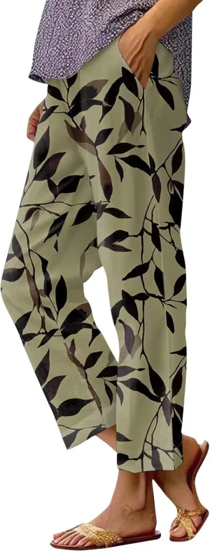 Casual Pants for Women Boho Dressy Loose Fit Casual Bohemian Print Palazzo Wide Leg Flowy Trousers