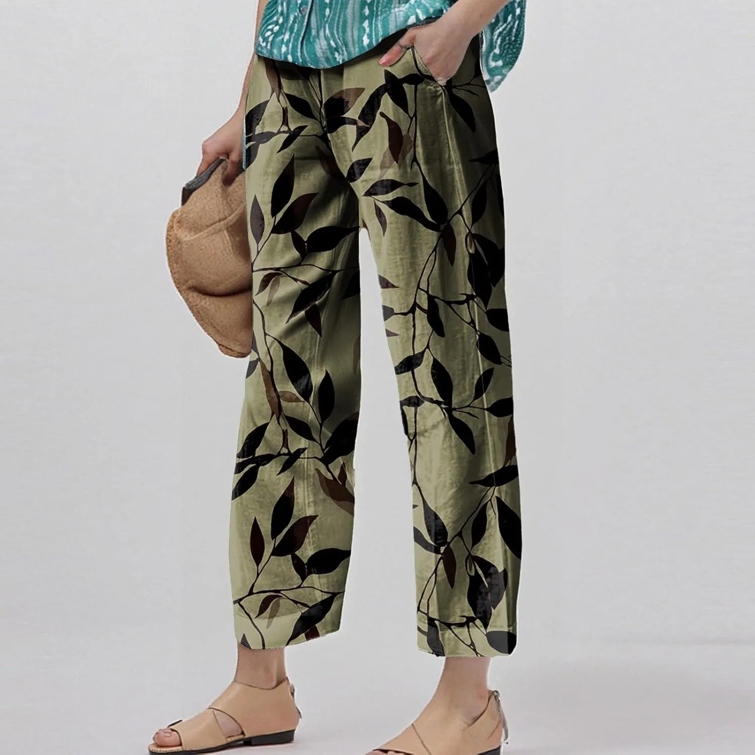 Casual Pants for Women Boho Dressy Loose Fit Casual Bohemian Print Palazzo Wide Leg Flowy Trousers