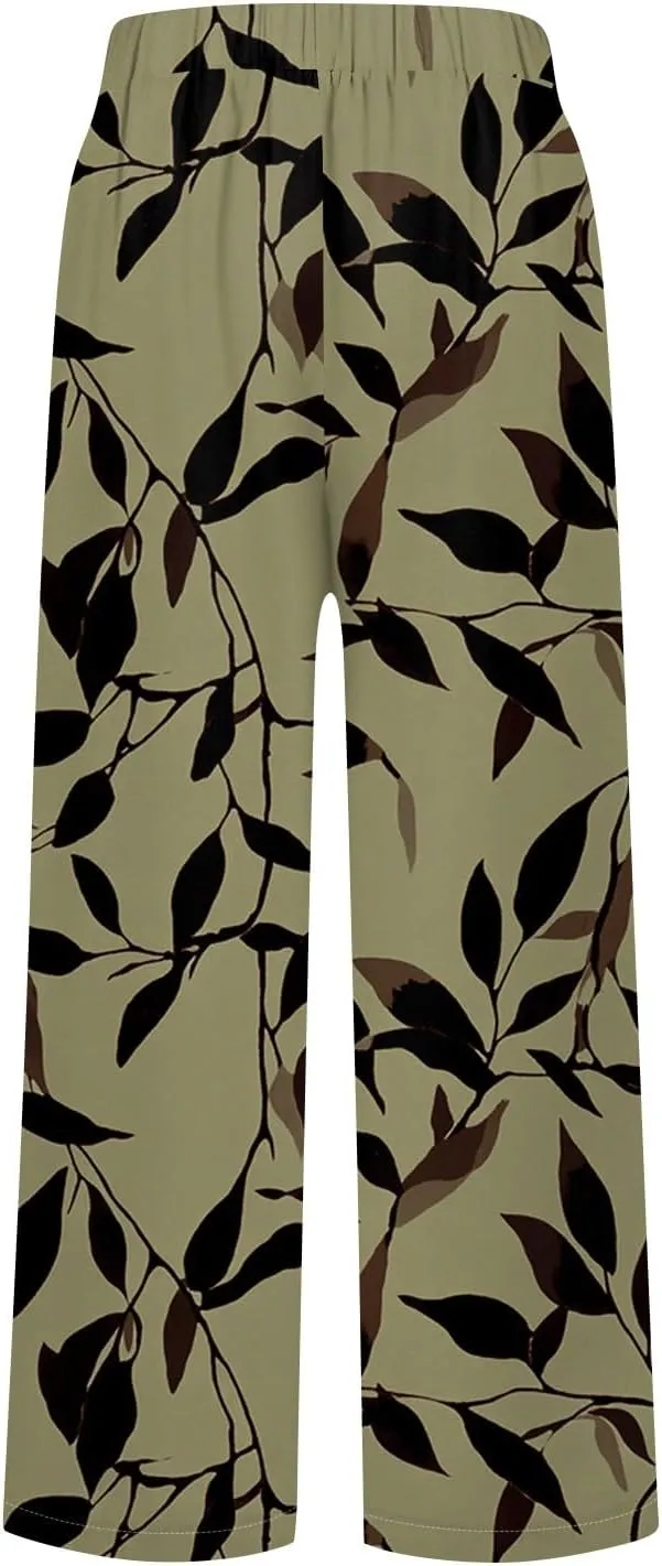 Casual Pants for Women Boho Dressy Loose Fit Casual Bohemian Print Palazzo Wide Leg Flowy Trousers