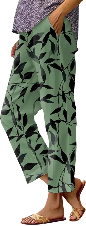 Casual Pants for Women Boho Dressy Loose Fit Casual Bohemian Print Palazzo Wide Leg Flowy Trousers