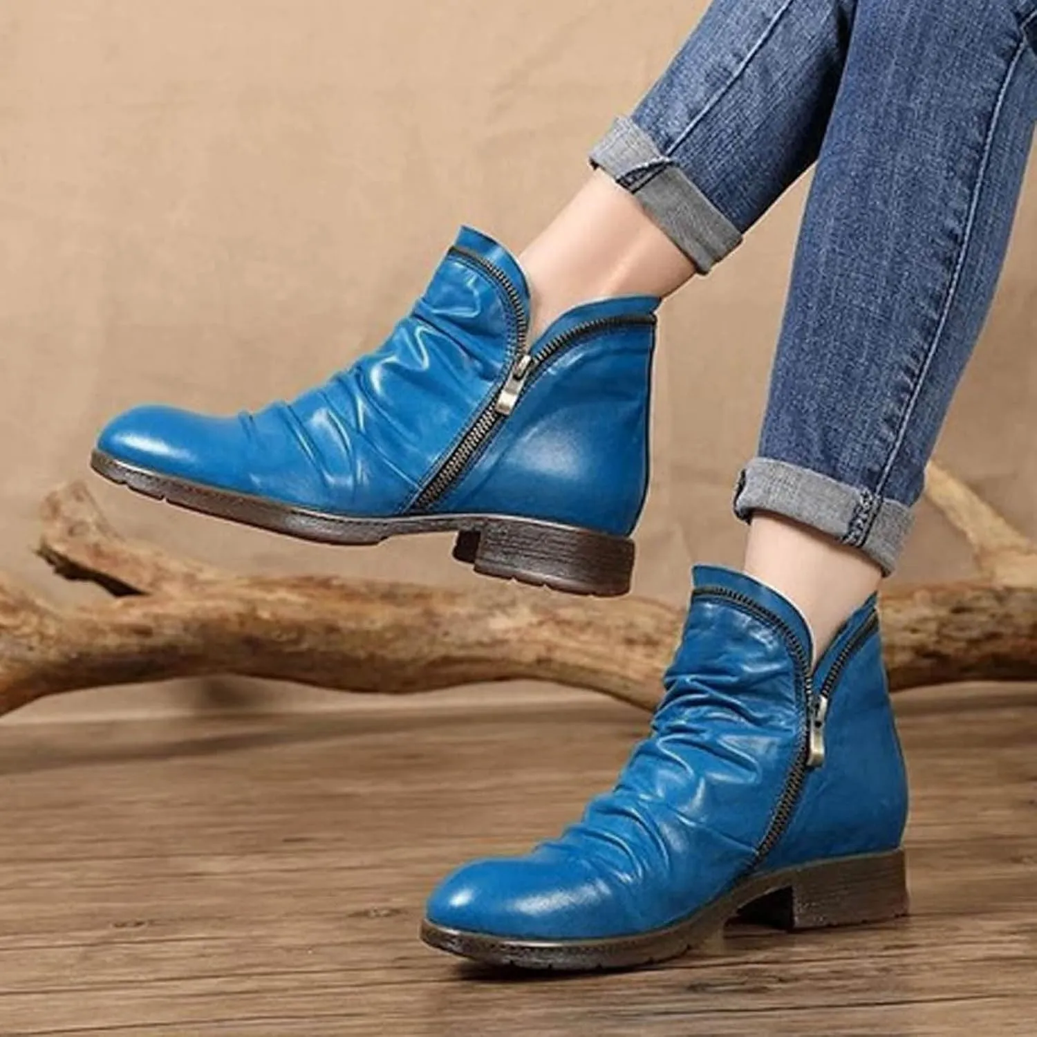Cathalem Ankle Boots for Women Low Heel Booties Arch Support Boots Lace Up Side Zipper Short Ankle Booties Casual Fall Shoes