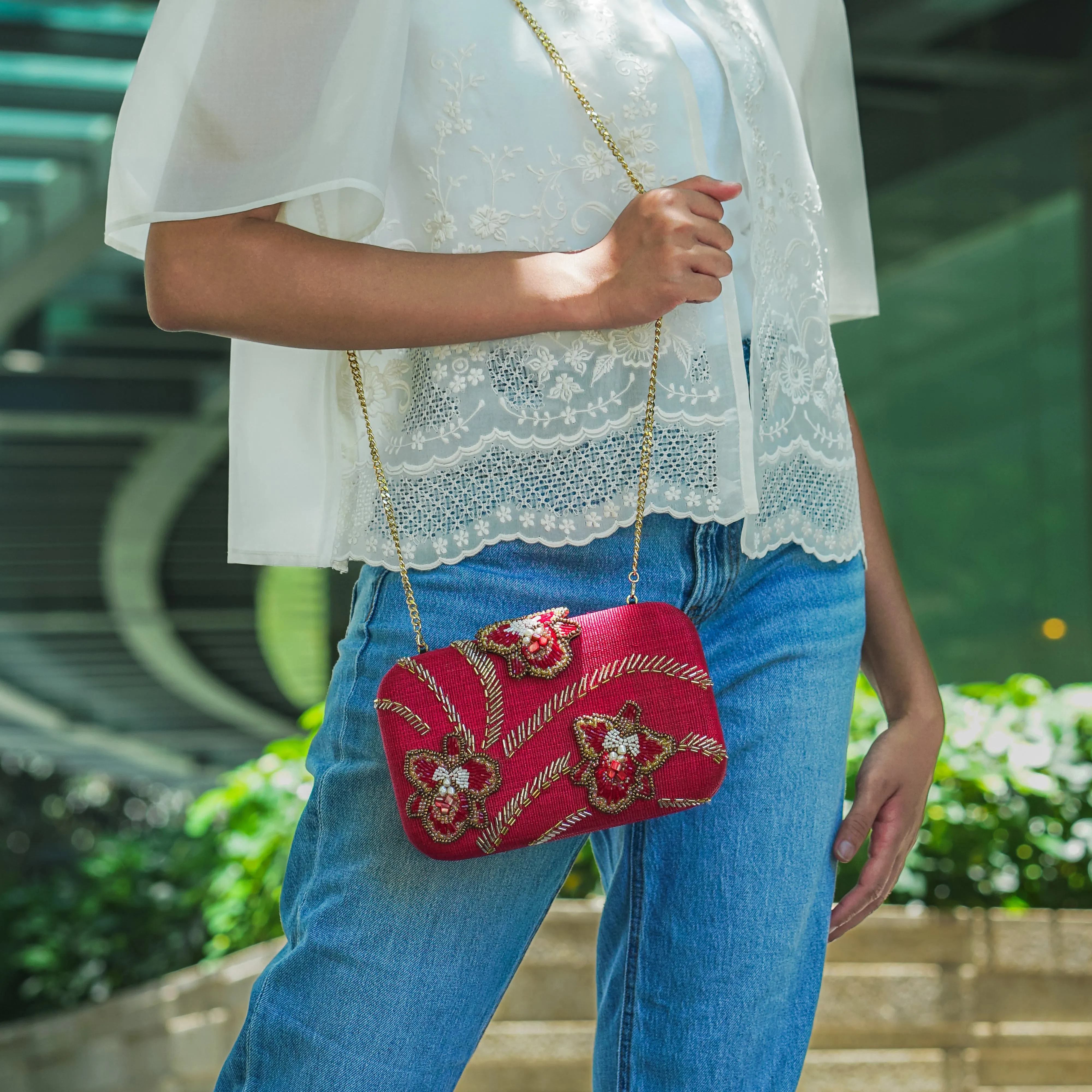 Cattleya Tnalak Clutch Bag w/ Strap