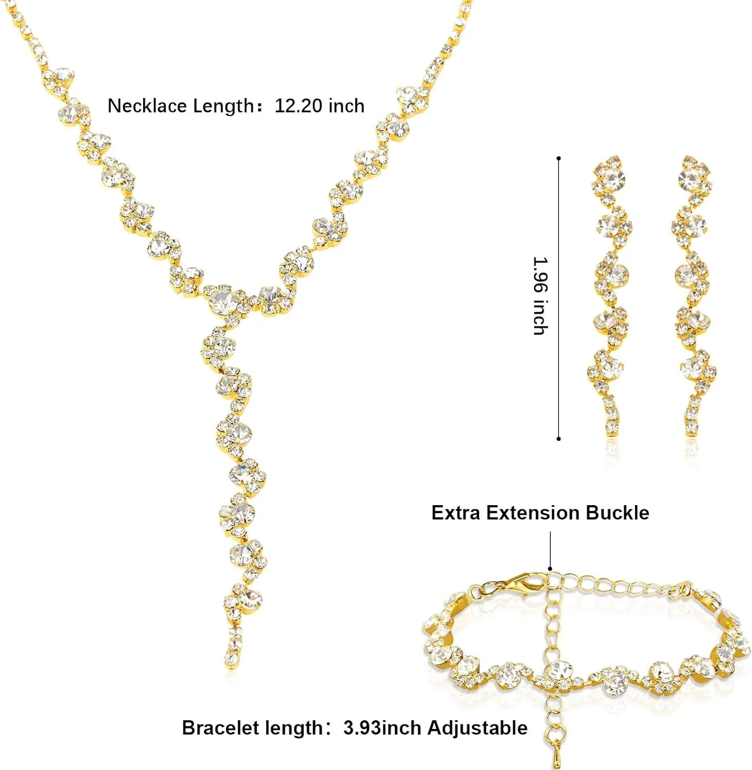 CAVETEE Jewelry Set for Women, Wedding Necklace Bracelet and Earring Jewelry Gifts for Brides Costume Accessories