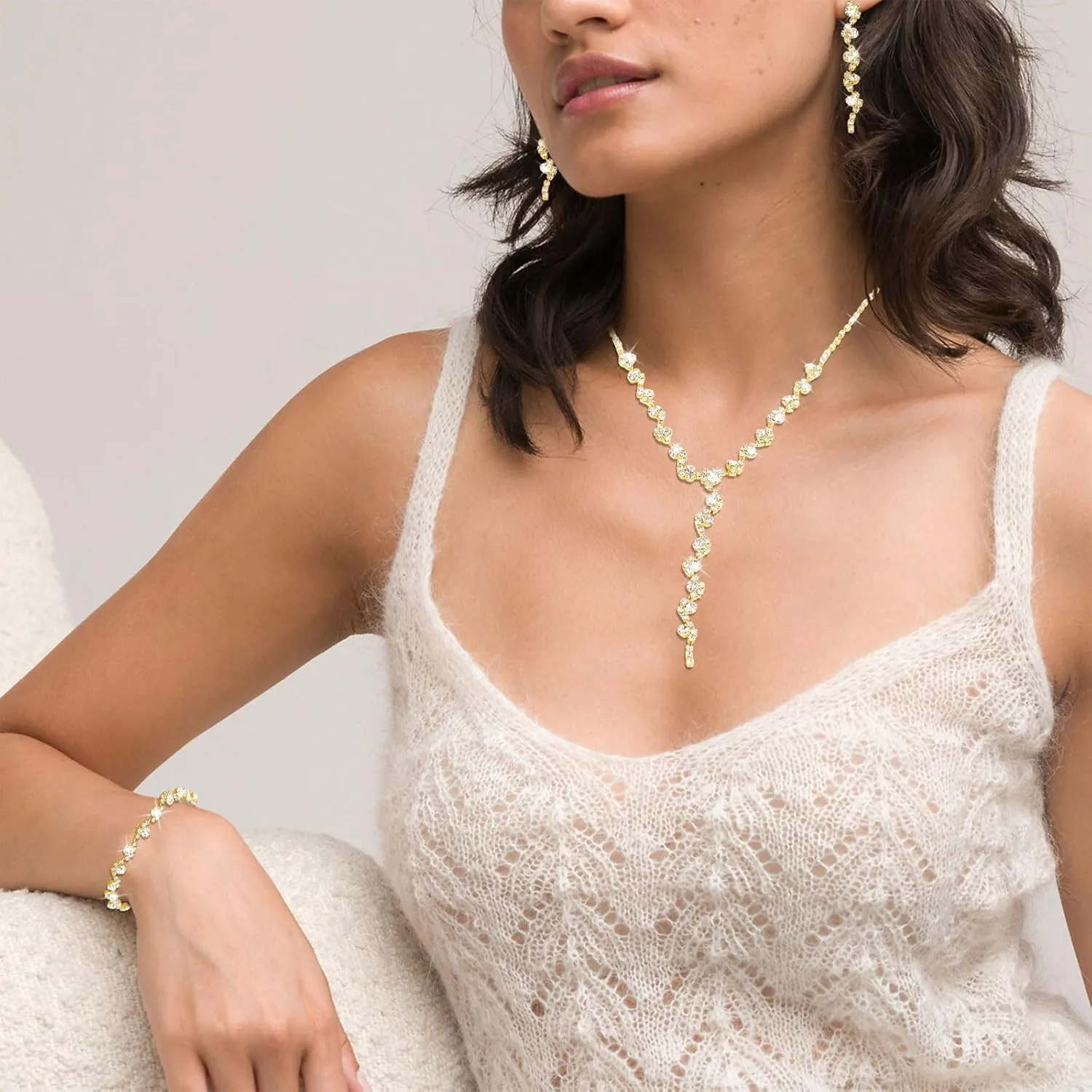 CAVETEE Jewelry Set for Women, Wedding Necklace Bracelet and Earring Jewelry Gifts for Brides Costume Accessories