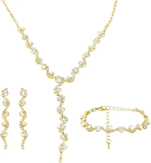 CAVETEE Jewelry Set for Women, Wedding Necklace Bracelet and Earring Jewelry Gifts for Brides Costume Accessories