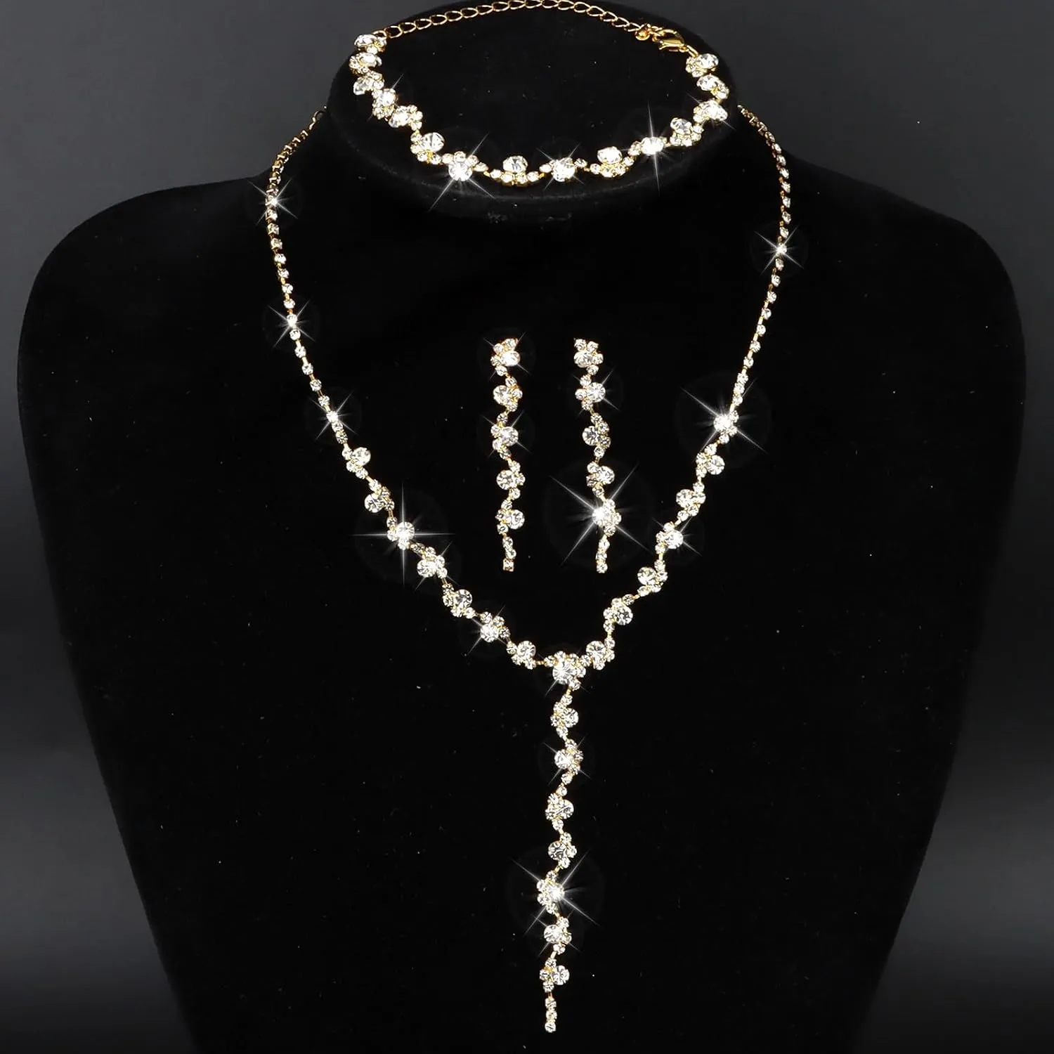 CAVETEE Jewelry Set for Women, Wedding Necklace Bracelet and Earring Jewelry Gifts for Brides Costume Accessories