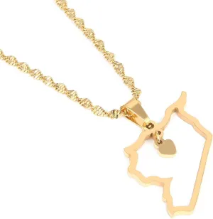 CB Gold Jewelry Stainless Steel Necklace with Syria Map Pendant, 18k Gold-Plated, Unisex, Syrians Jewelry