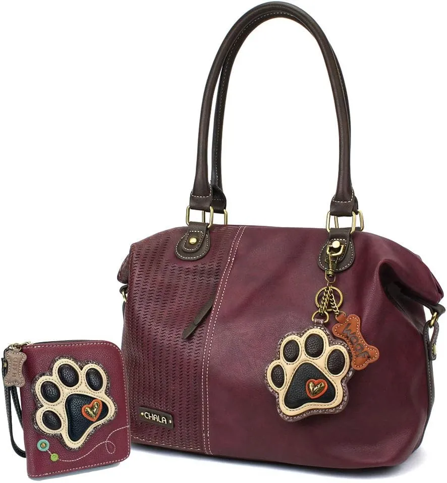 CHALA Ivory Paw Print Zip-Around Wallet, LaserCut Plum Tote- Dog Mom Gift Set