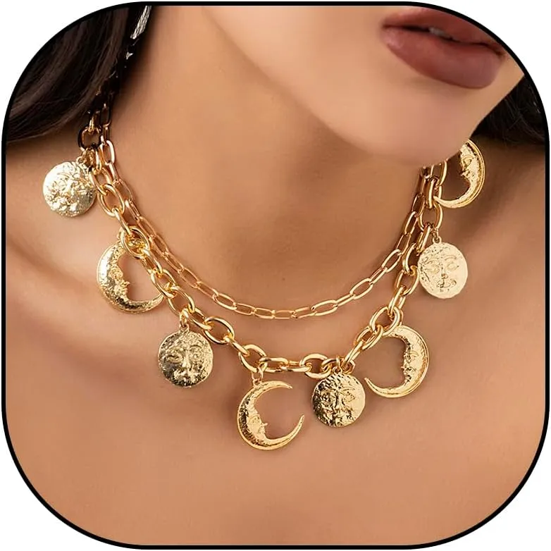 Charm Necklace for Women 14k Gold Plated Dainty Chunky Choker Gold Charms Necklaces for Women Trendy Pendant Choker Chain Shell Starfish Puka Beach Necklace for Teen Girls Summer Essentials