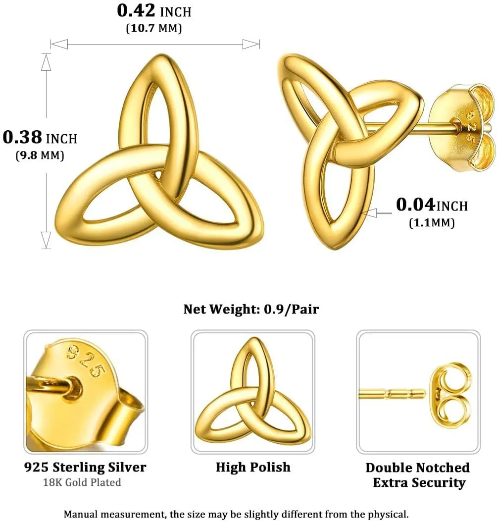 ChicSilver Celtic Knot Stud Earrings Hypoallergenic 925 Sterling Silver Heart/Triangle Knot Earring Studs Celtic Jewelry for Women, Silver/Gold/Rose Gold