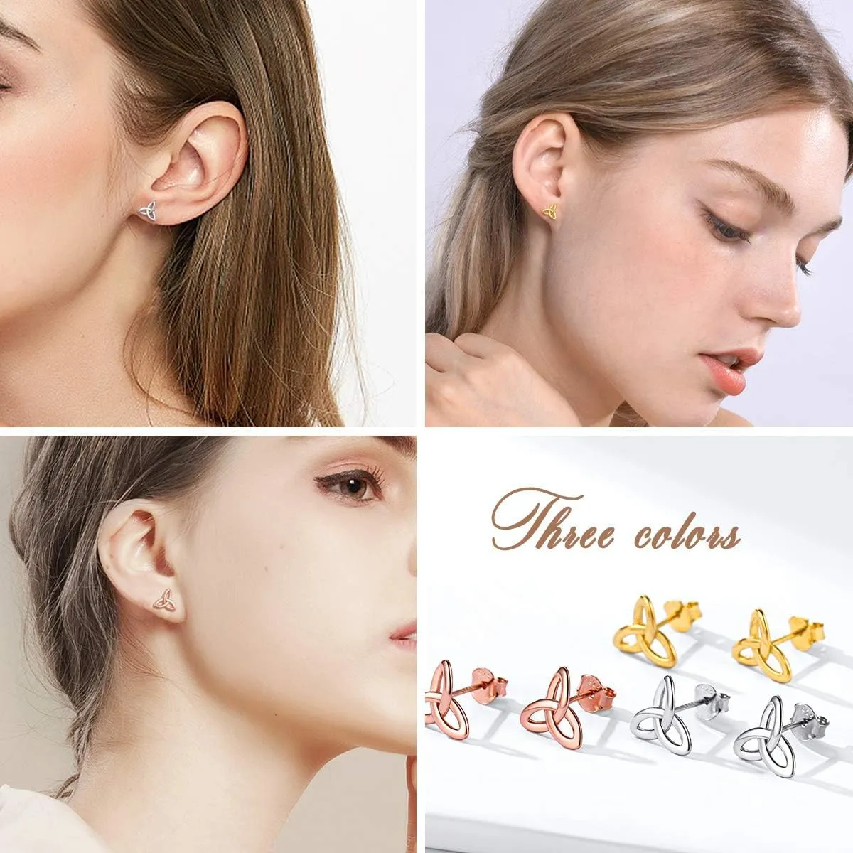 ChicSilver Celtic Knot Stud Earrings Hypoallergenic 925 Sterling Silver Heart/Triangle Knot Earring Studs Celtic Jewelry for Women, Silver/Gold/Rose Gold