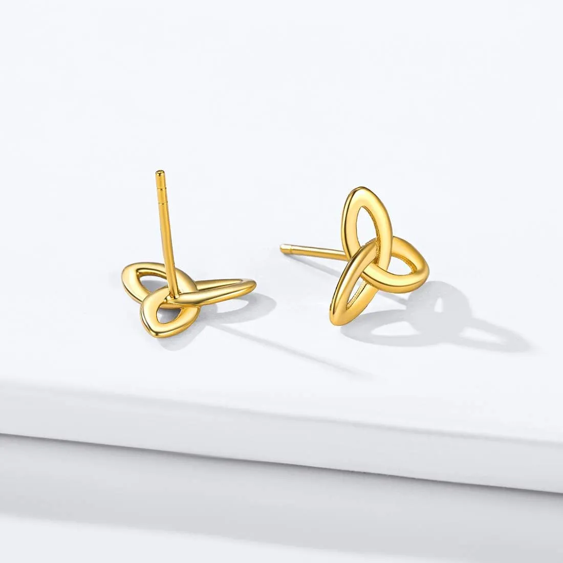 ChicSilver Celtic Knot Stud Earrings Hypoallergenic 925 Sterling Silver Heart/Triangle Knot Earring Studs Celtic Jewelry for Women, Silver/Gold/Rose Gold