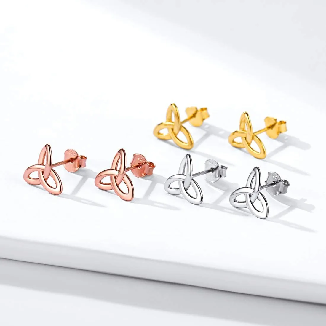 ChicSilver Celtic Knot Stud Earrings Hypoallergenic 925 Sterling Silver Heart/Triangle Knot Earring Studs Celtic Jewelry for Women, Silver/Gold/Rose Gold