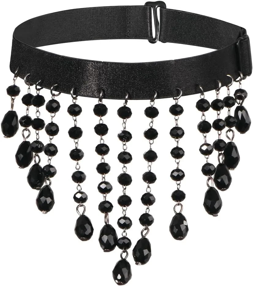 Choker Necklaces for Women Black Tassel Collar with Pearl Pendant O Ring Retro Chain Jewelry Gothic Teardrop Necklace